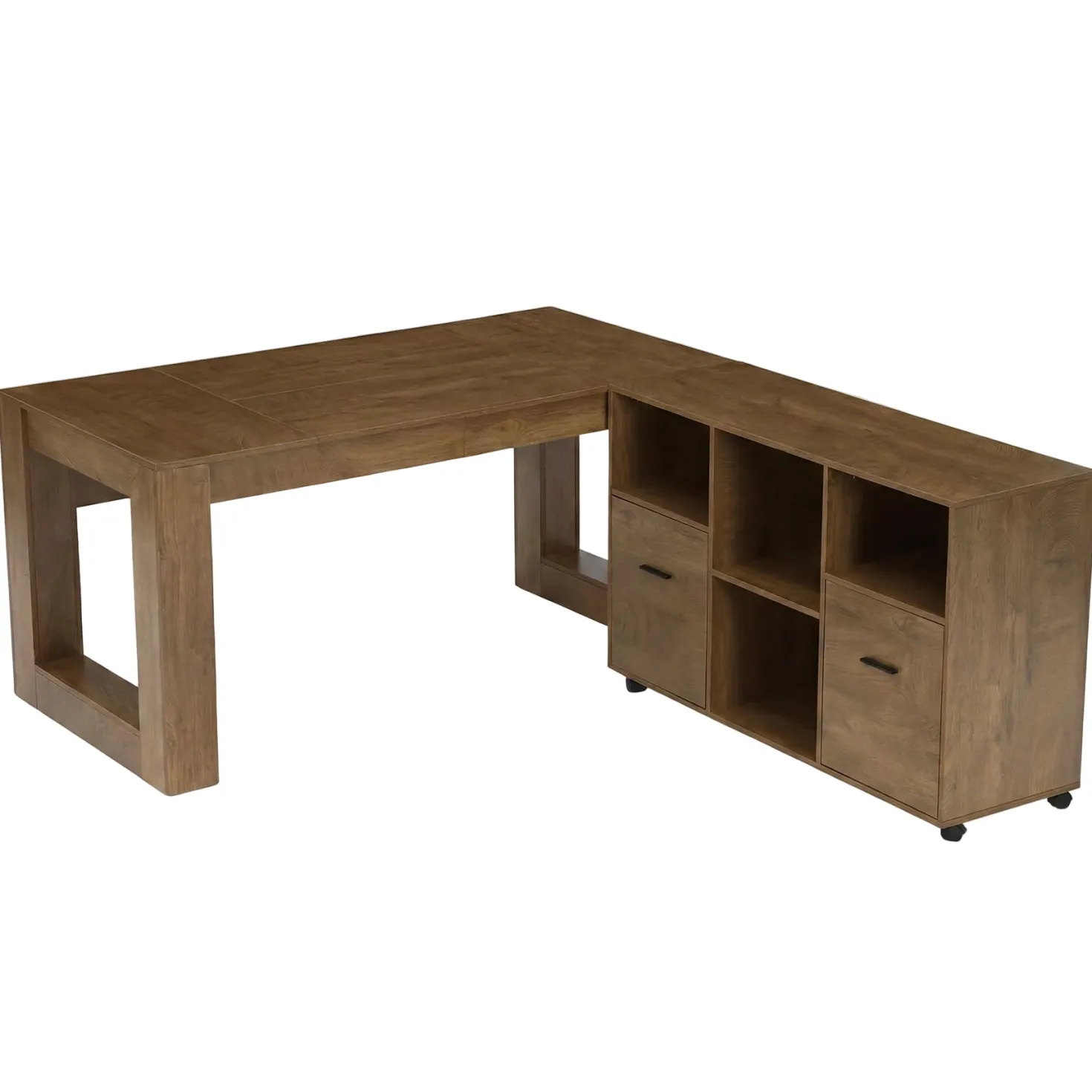63" Executive Home Office Set, L-Shaped Desk with Storage Shelves & Drawers