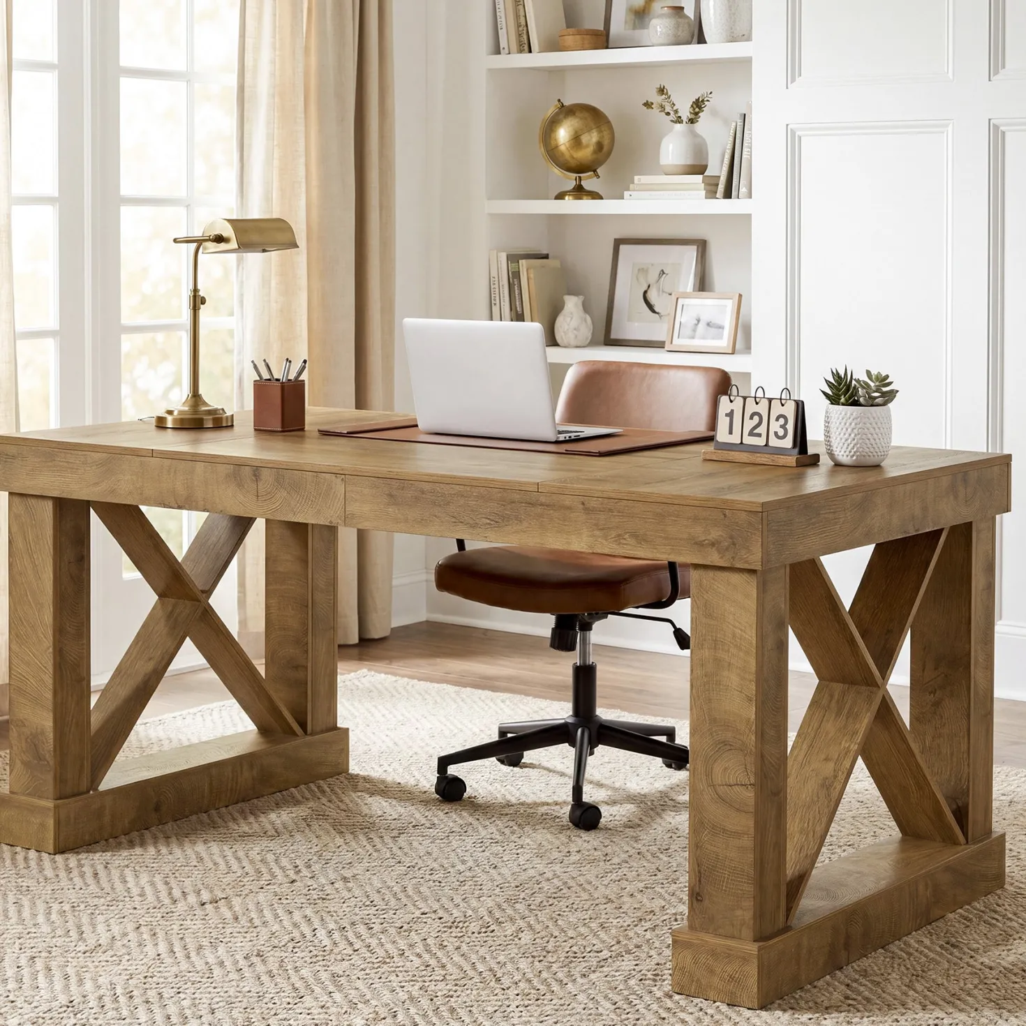 63" Executive Office Desk, Farmhouse Computer Desk with Heavy-Duty Frame for Home Office