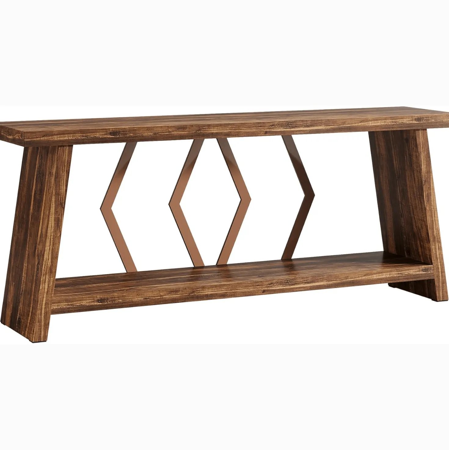 70.86" Extra Long Console Table, 2-Tier Wooden Sofa Table with Storage