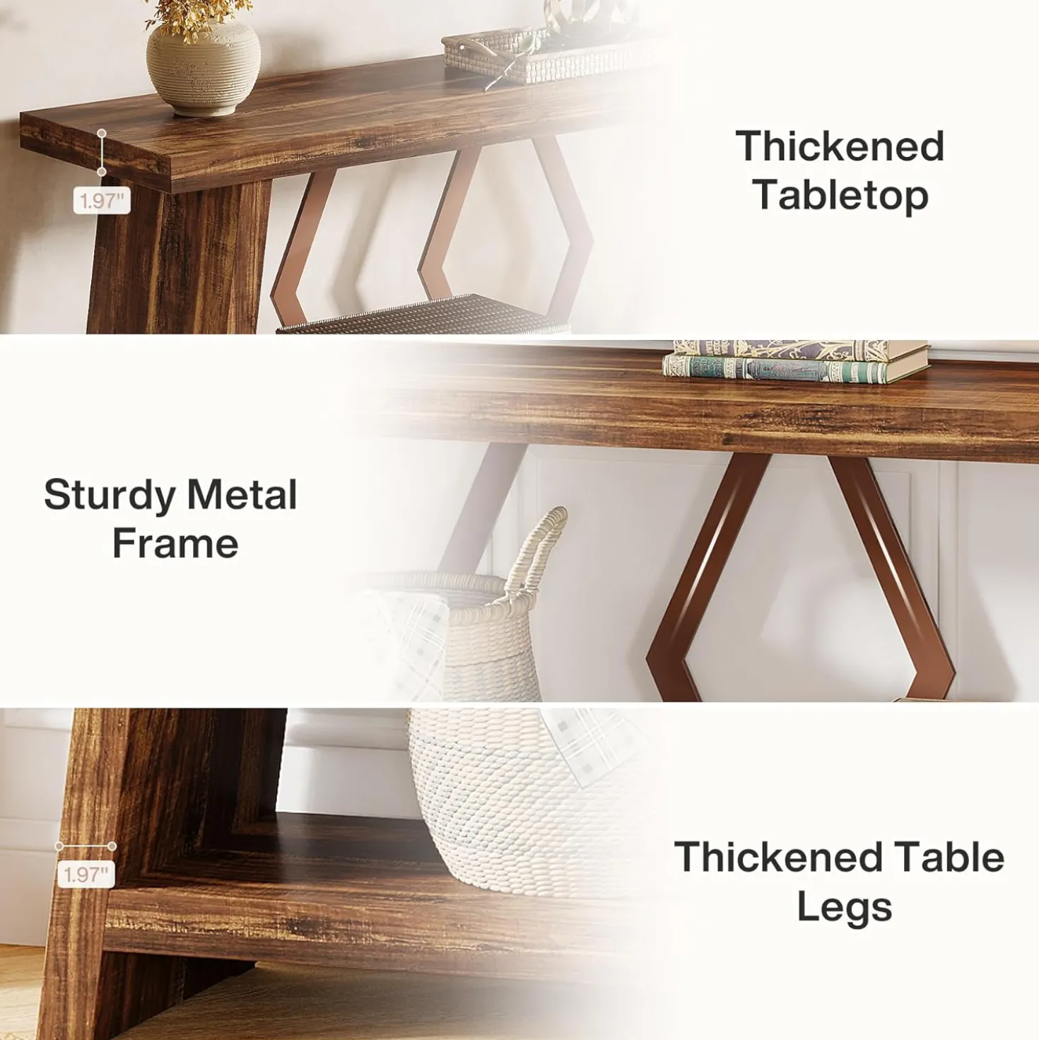 70.86" Extra Long Console Table, 2-Tier Wooden Sofa Table with Storage