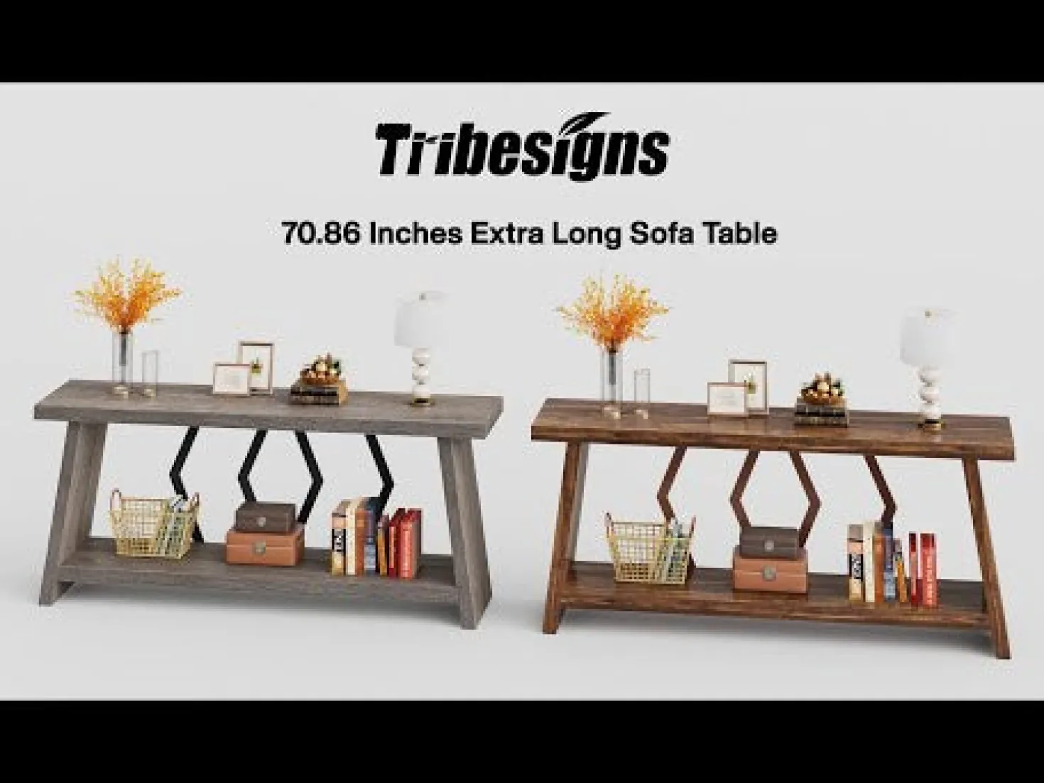 70.86" Extra Long Console Table, 2-Tier Wooden Sofa Table with Storage