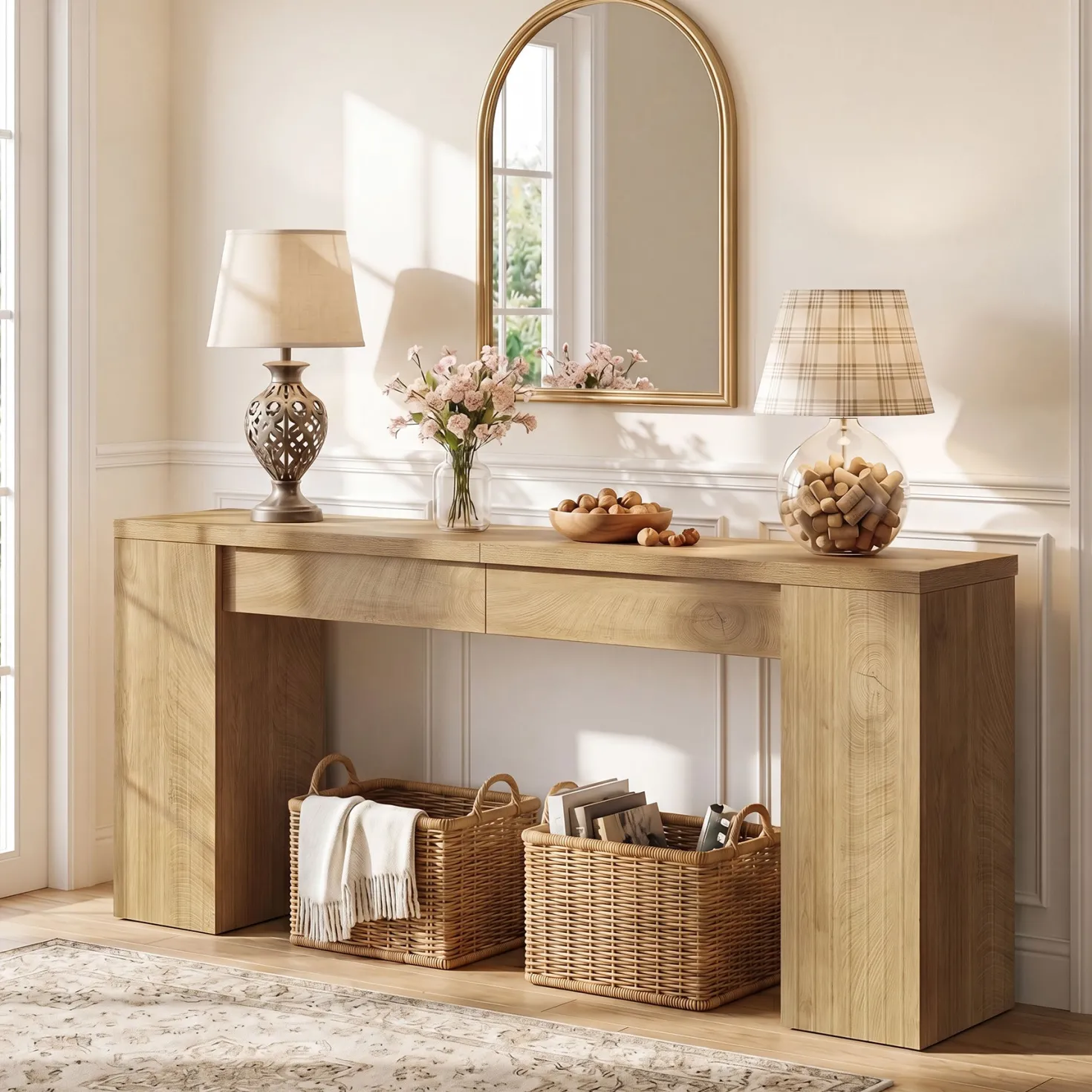 79" Extra Long Console Table, Narrow Sofa Table for Behind Couch, Fluted Entryway Table for Living Room & Hallway