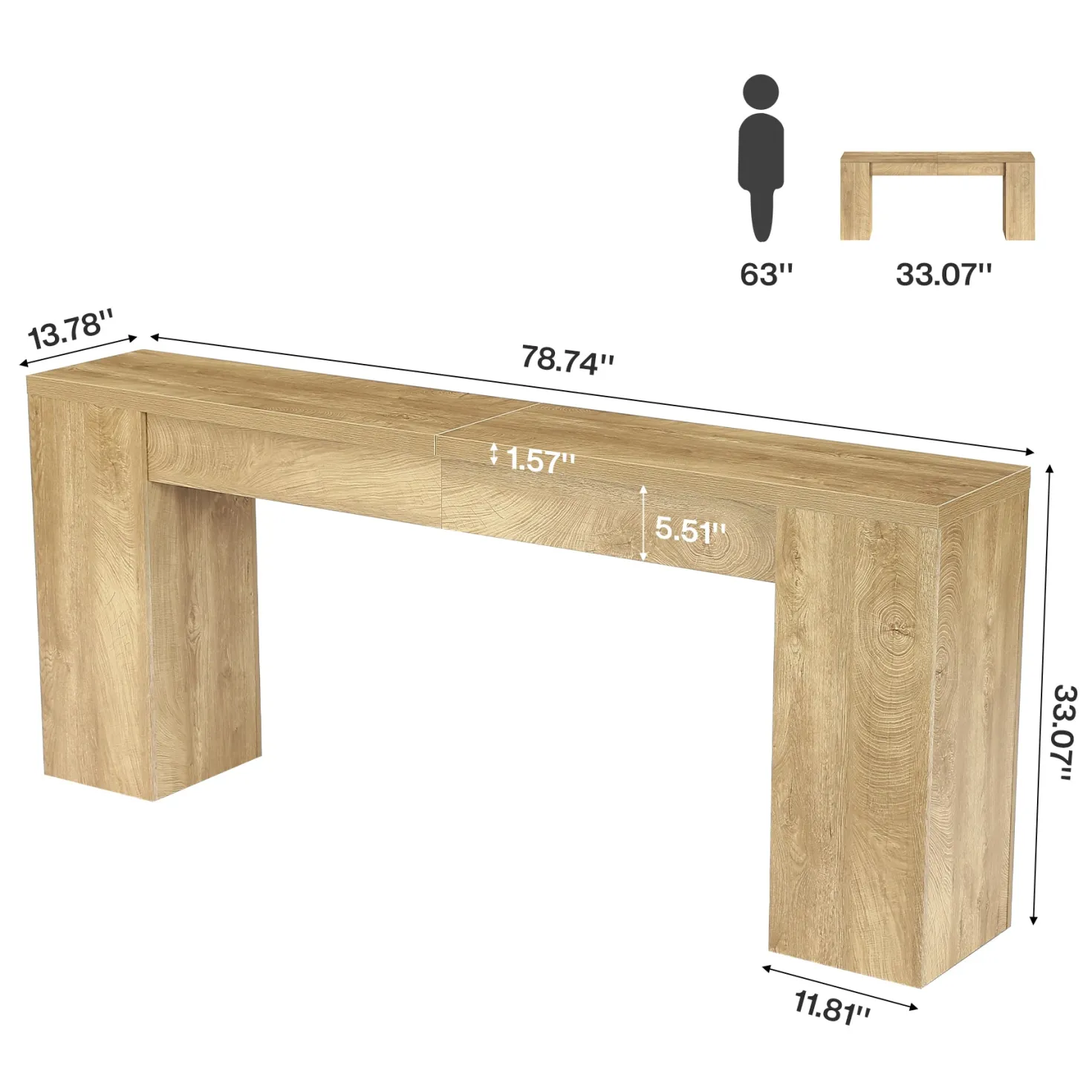 79" Extra Long Console Table, Narrow Sofa Table for Behind Couch, Fluted Entryway Table for Living Room & Hallway