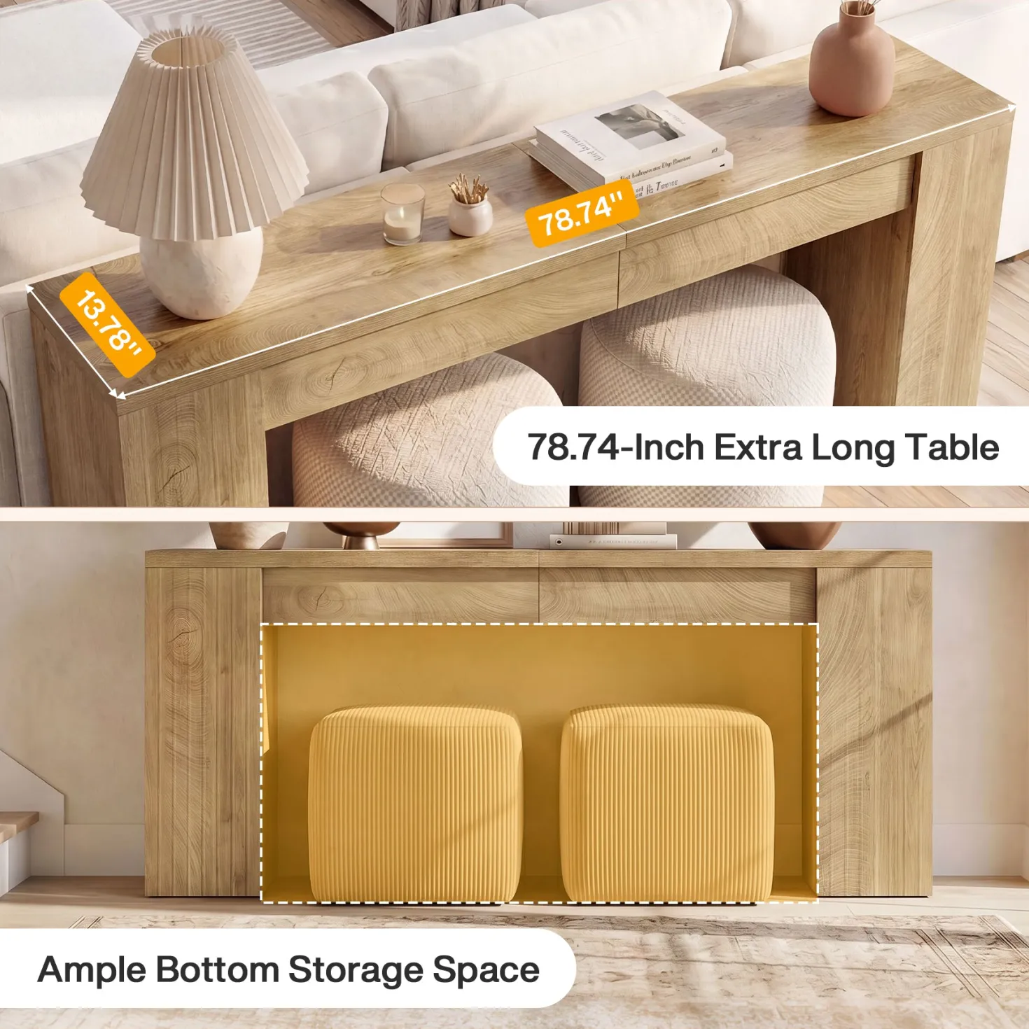 79" Extra Long Console Table, Narrow Sofa Table for Behind Couch, Fluted Entryway Table for Living Room & Hallway