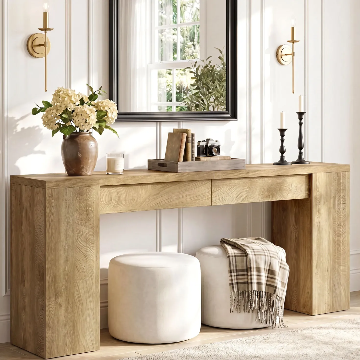 79" Extra Long Console Table, Narrow Sofa Table for Behind Couch, Fluted Entryway Table for Living Room & Hallway