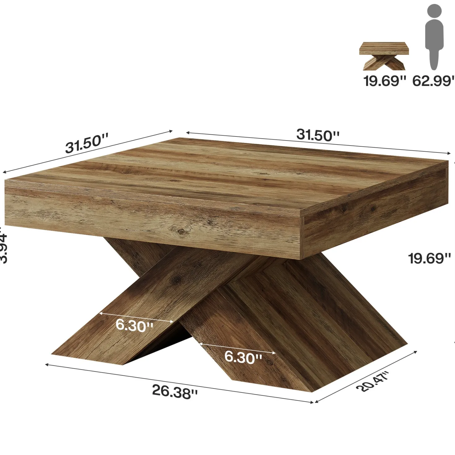 31.5" Farmhouse Coffee Table, Accent Center Table with X-Base for Living Room