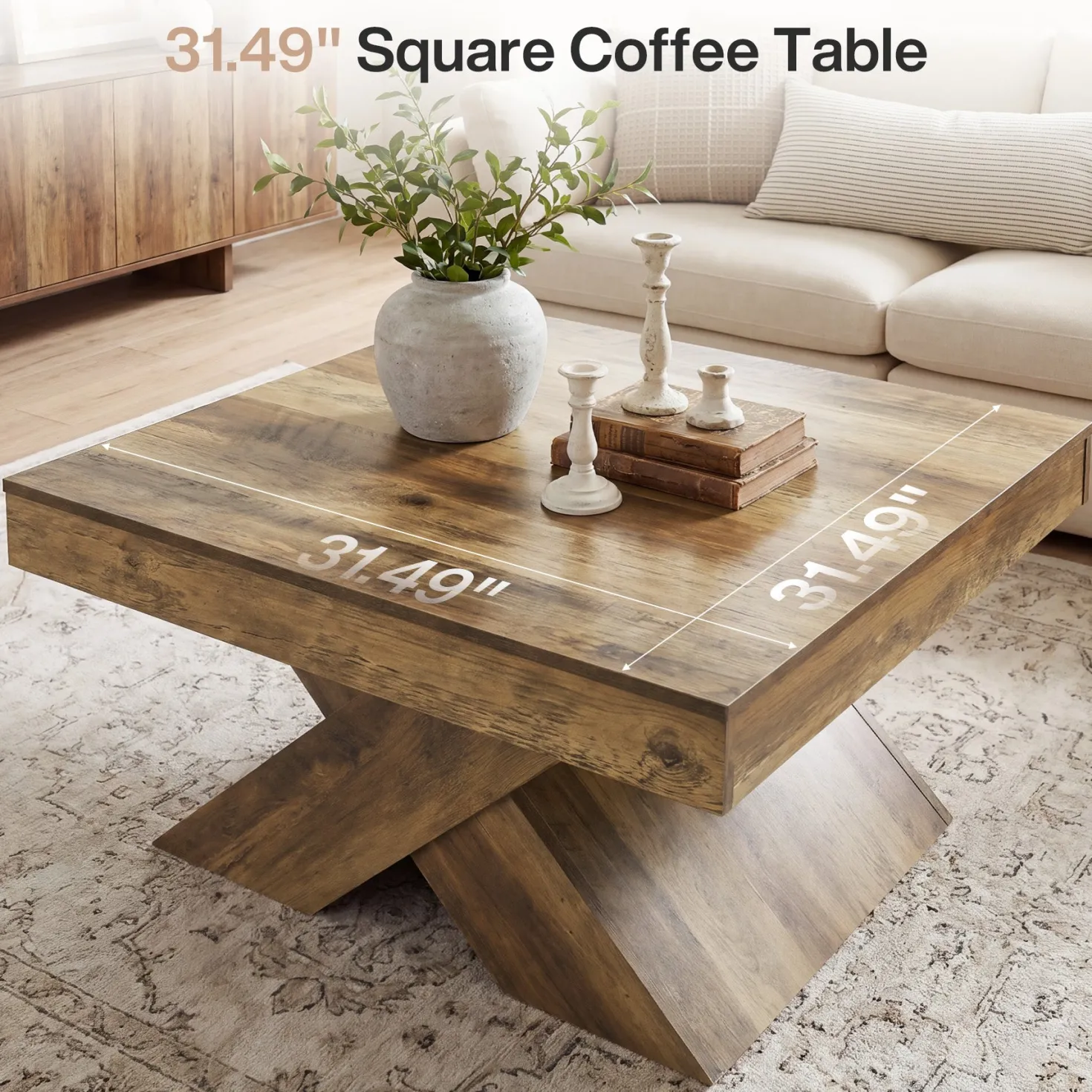 31.5" Farmhouse Coffee Table, Accent Center Table with X-Base for Living Room