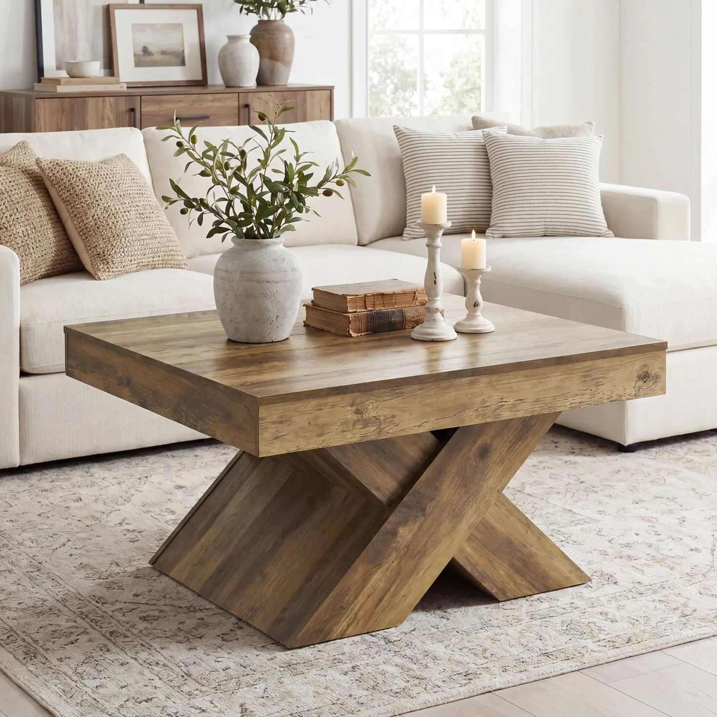 31.5" Farmhouse Coffee Table, Accent Center Table with X-Base for Living Room