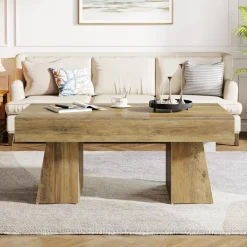 47.24" Farmhouse Coffee Table, Rectangular Center Table with Thick Base