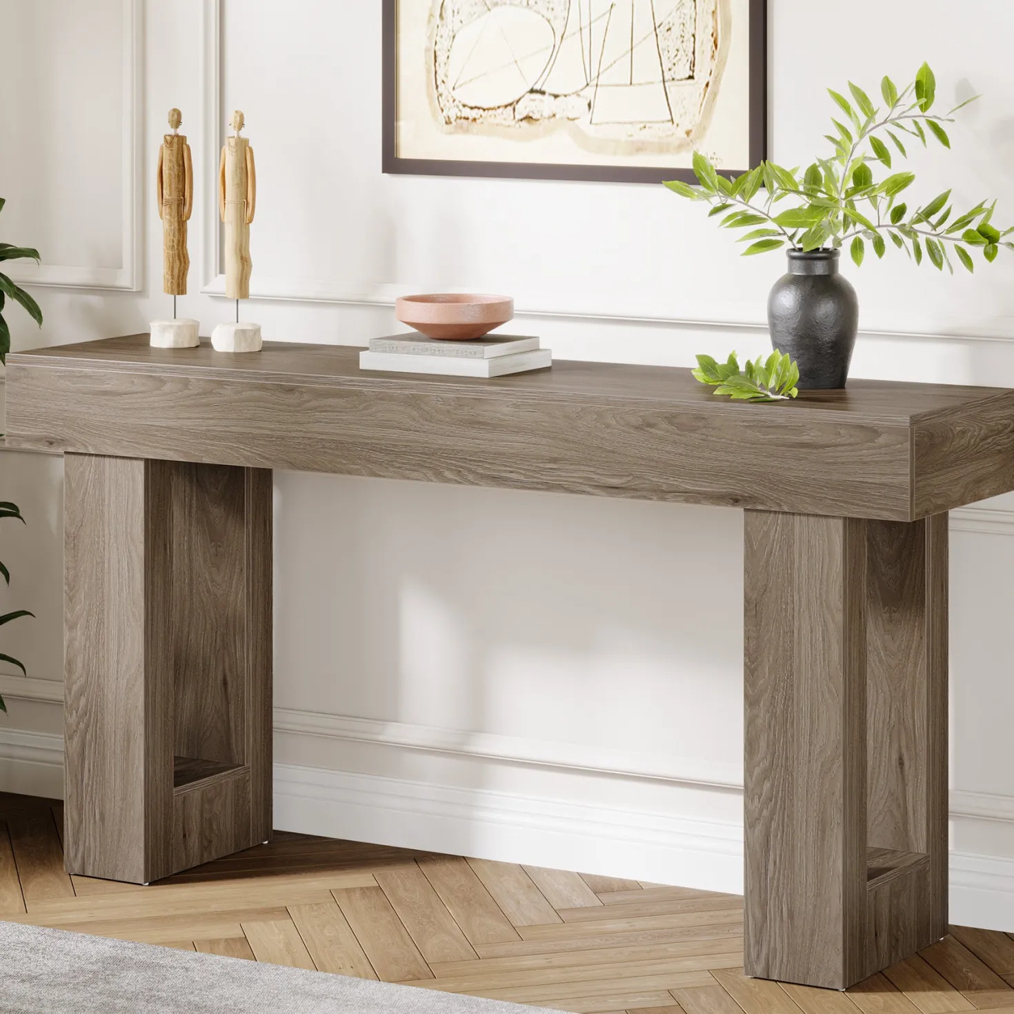 63" Farmhouse Console Table, Long Rectangular Sofa Table for Entryway