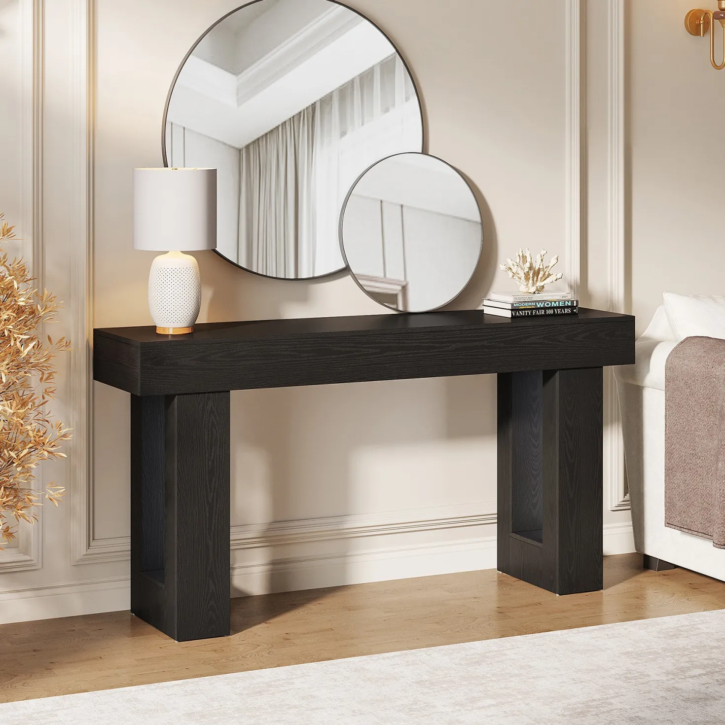 63" Farmhouse Console Table, Long Rectangular Sofa Table for Entryway