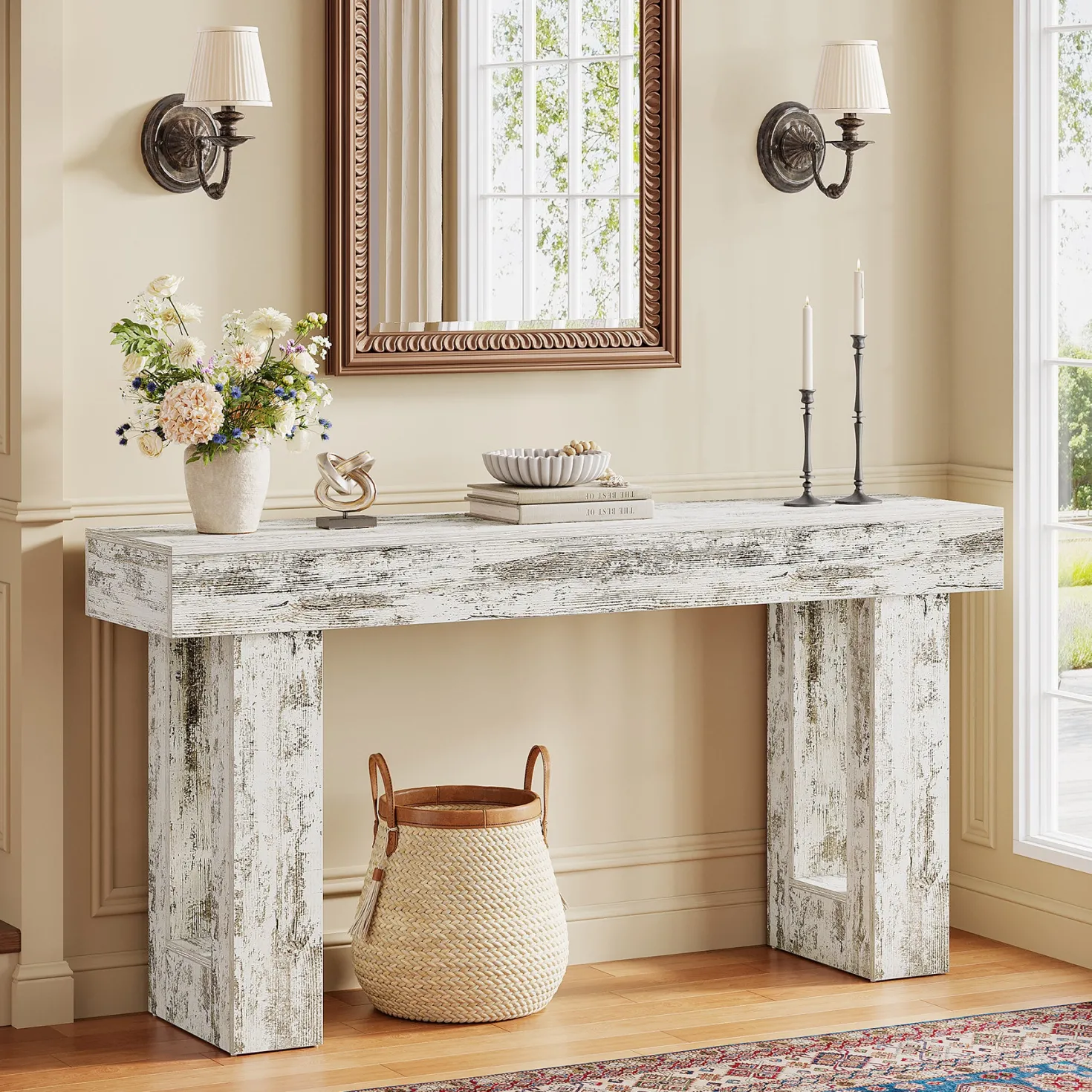 63" Farmhouse Console Table, Long Rectangular Sofa Table for Entryway