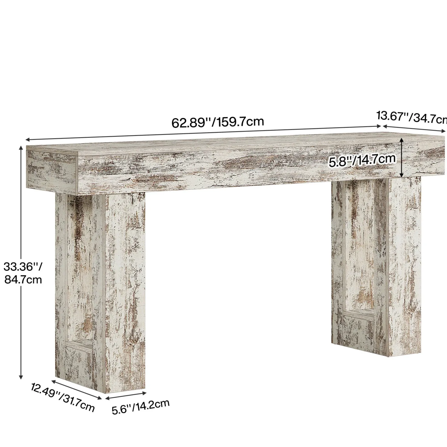 63" Farmhouse Console Table, Long Rectangular Sofa Table for Entryway