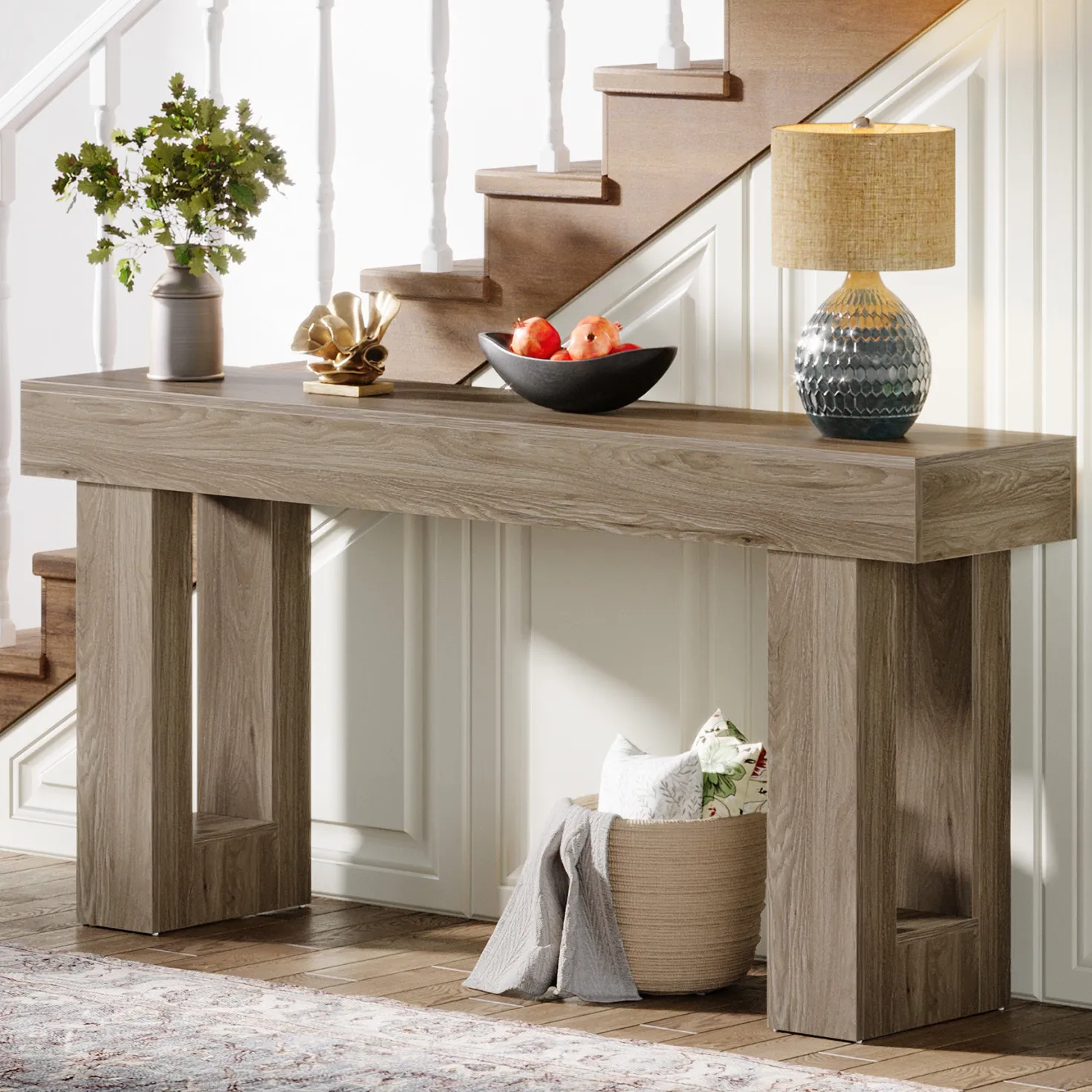 63" Farmhouse Console Table, Long Rectangular Sofa Table for Entryway