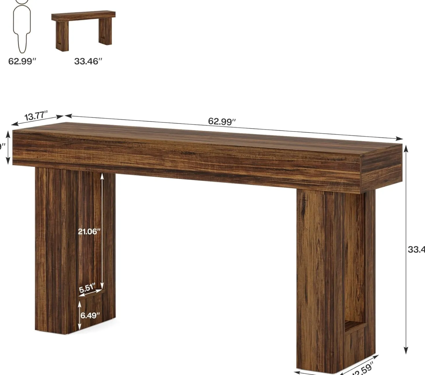 63" Farmhouse Console Table, Long Rectangular Sofa Table for Entryway