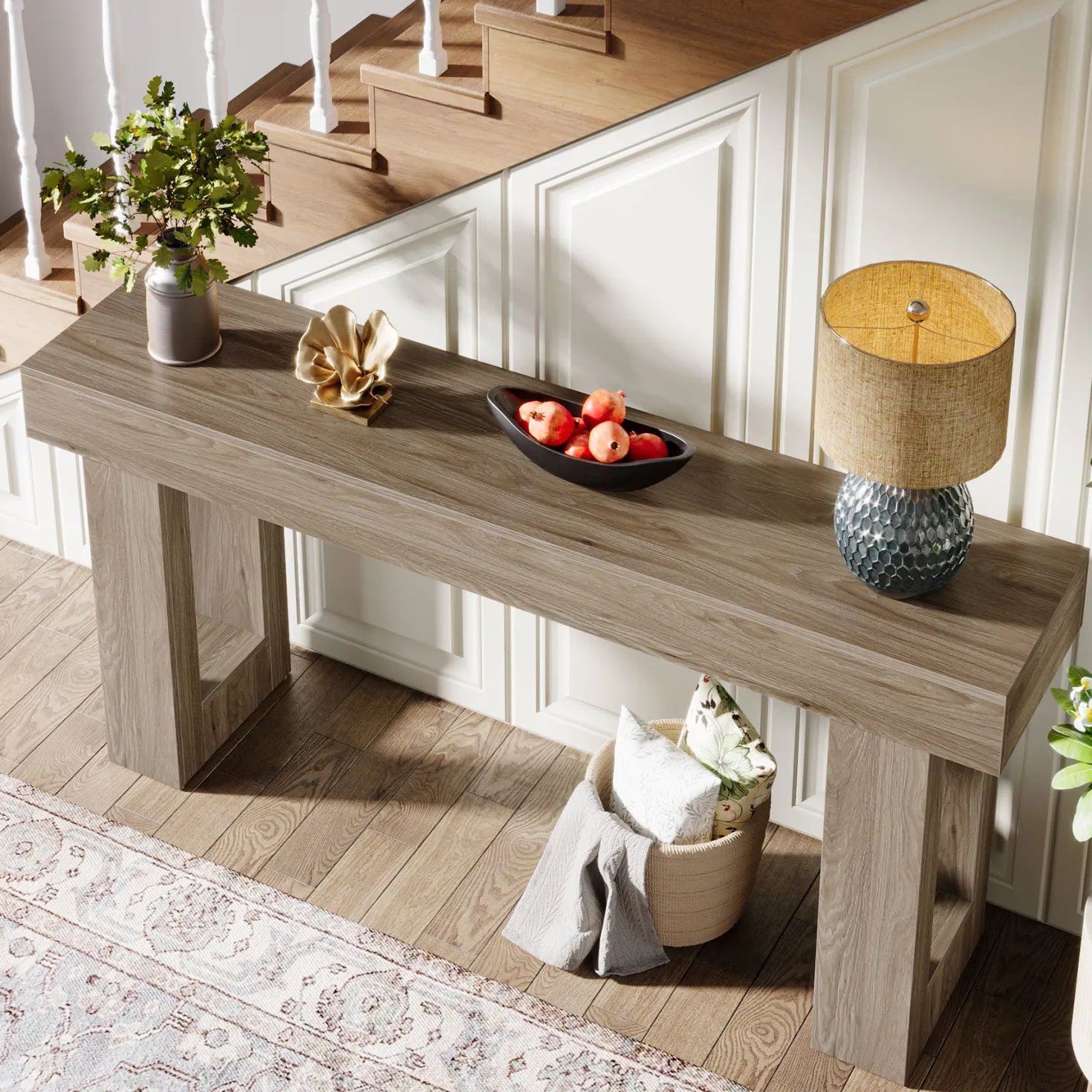 63" Farmhouse Console Table, Long Rectangular Sofa Table for Entryway