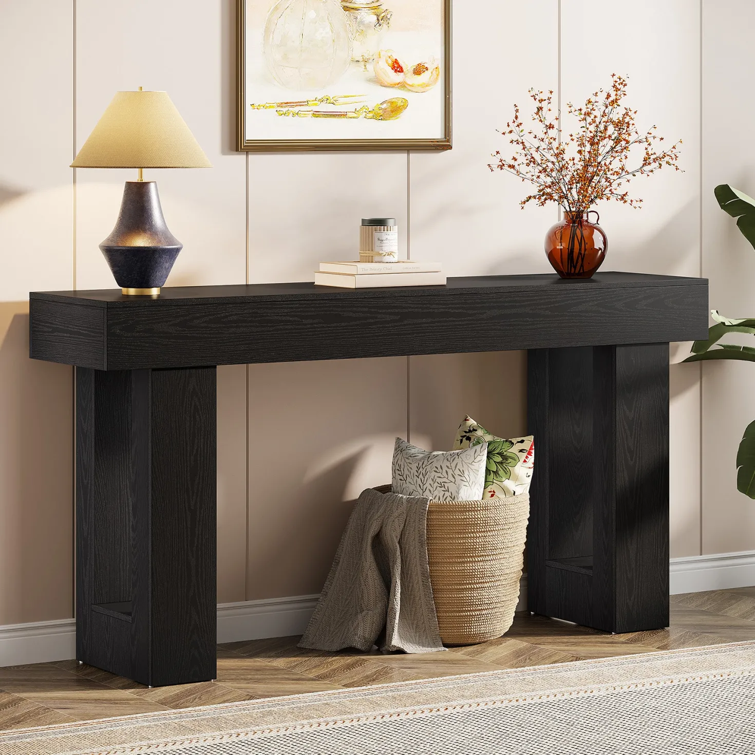 63" Farmhouse Console Table, Long Rectangular Sofa Table for Entryway