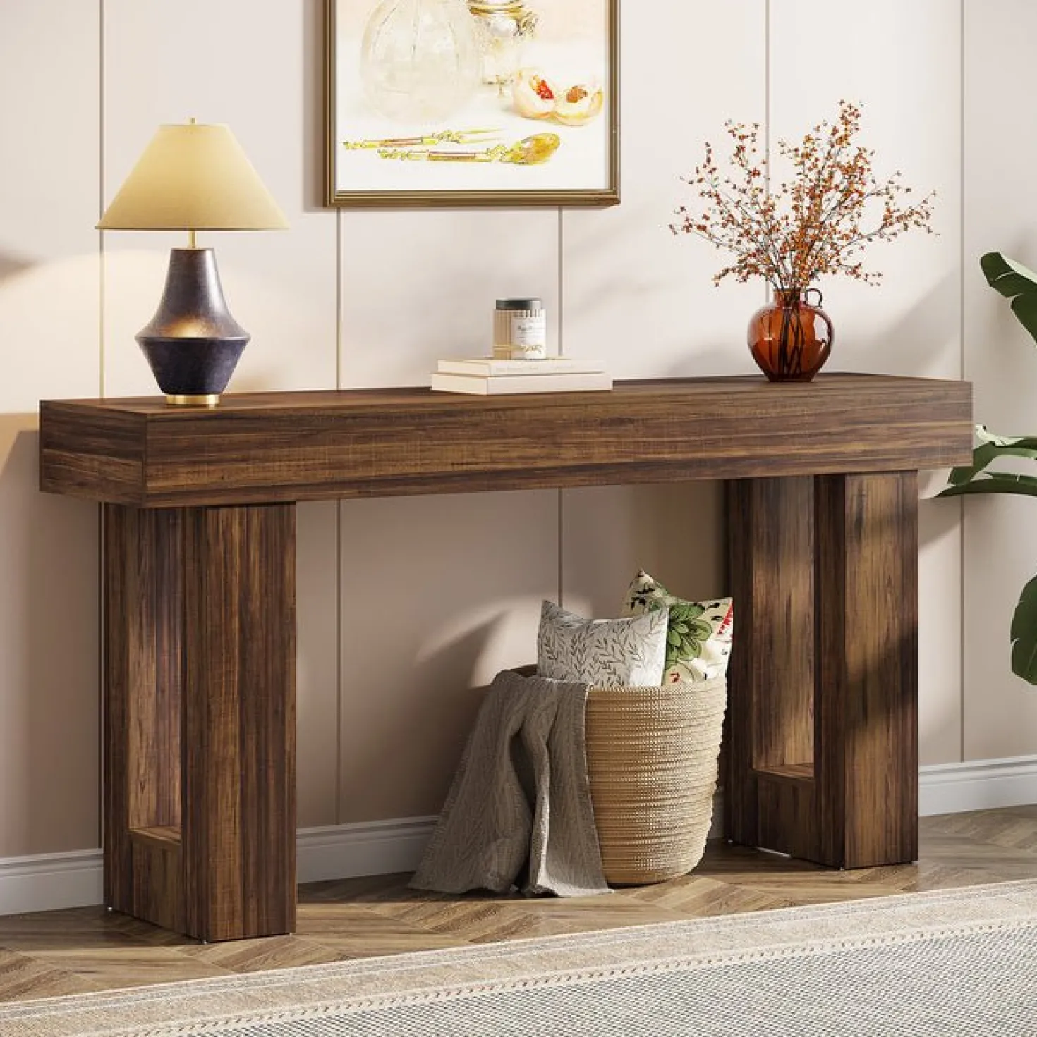 63" Farmhouse Console Table, Long Rectangular Sofa Table for Entryway