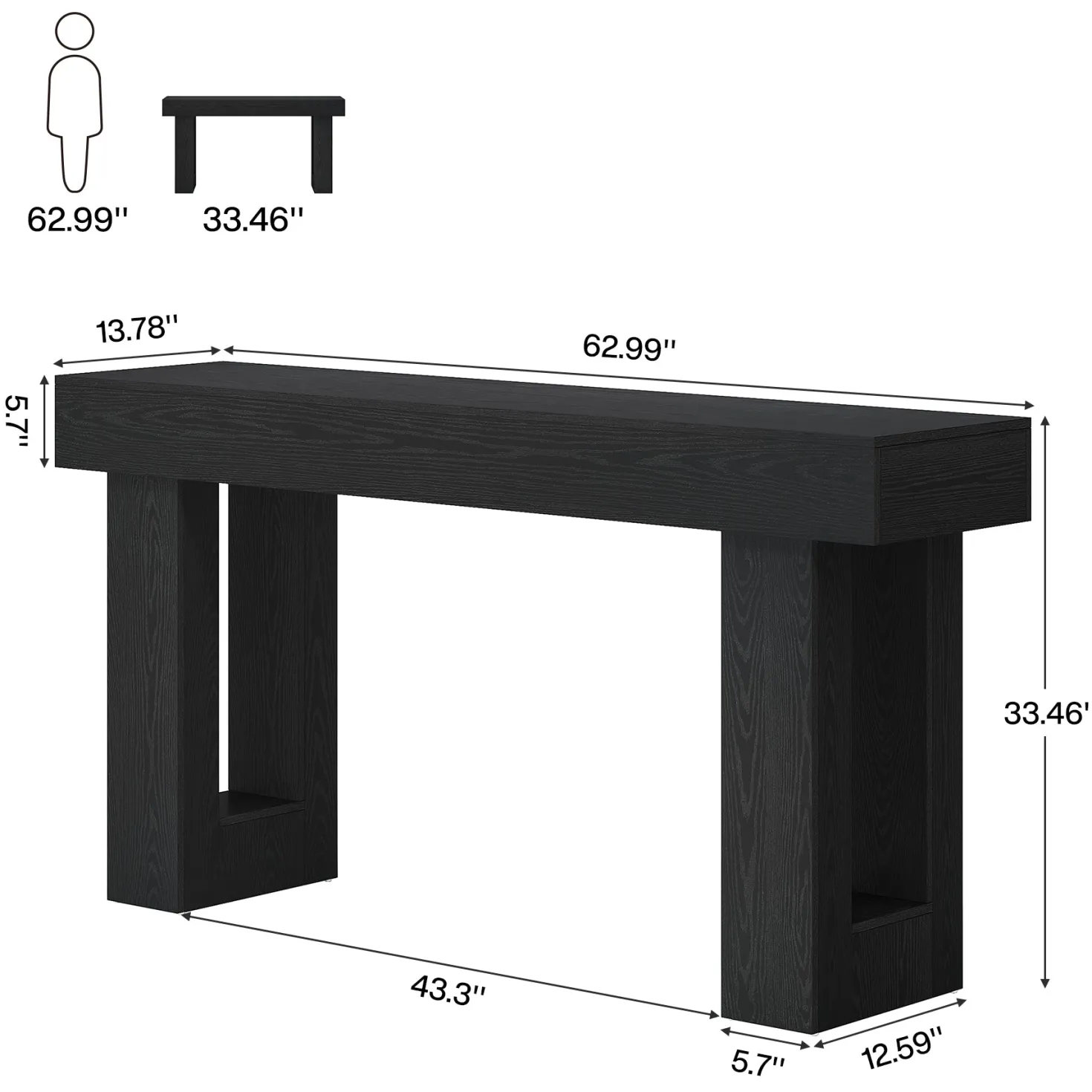 63" Farmhouse Console Table, Long Rectangular Sofa Table for Entryway