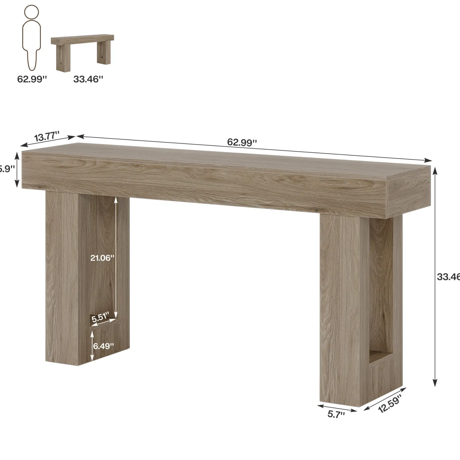 63" Farmhouse Console Table, Long Rectangular Sofa Table for Entryway
