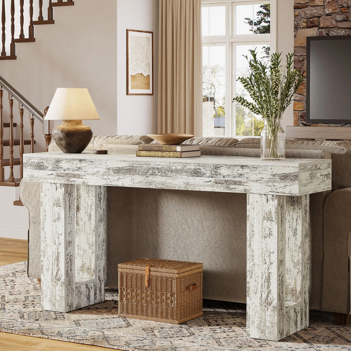 63" Farmhouse Console Table, Long Rectangular Sofa Table for Entryway