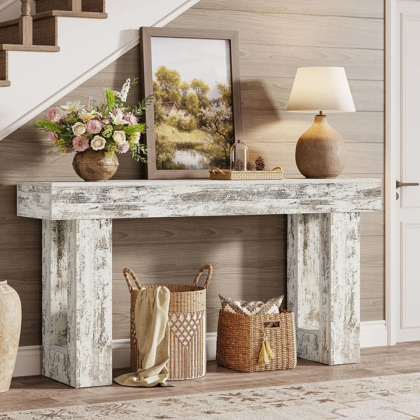 63" Farmhouse Console Table, Long Rectangular Sofa Table for Entryway