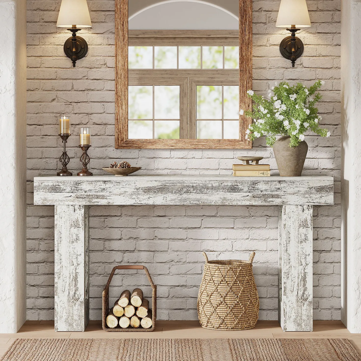 63" Farmhouse Console Table, Long Rectangular Sofa Table for Entryway