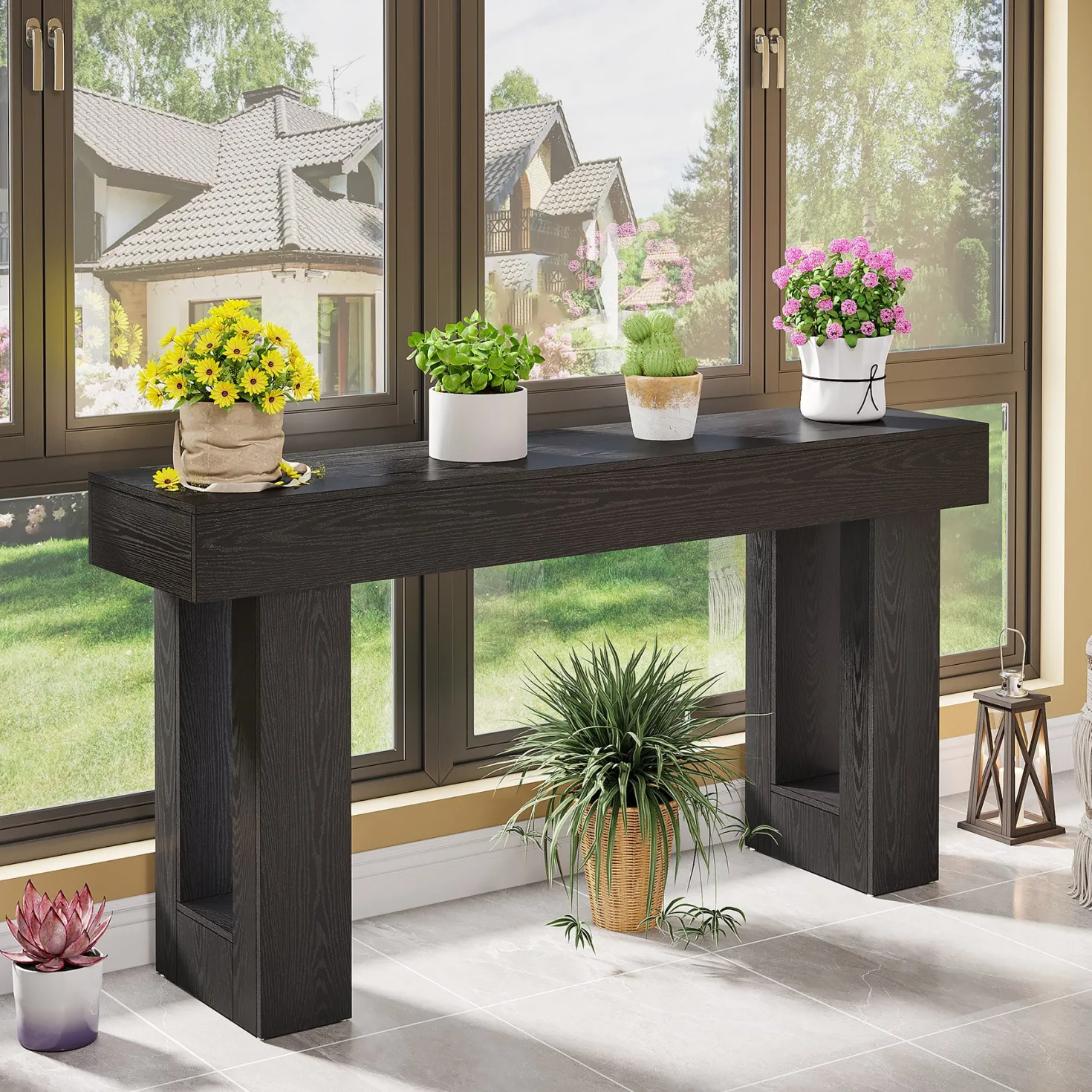 63" Farmhouse Console Table, Long Rectangular Sofa Table for Entryway