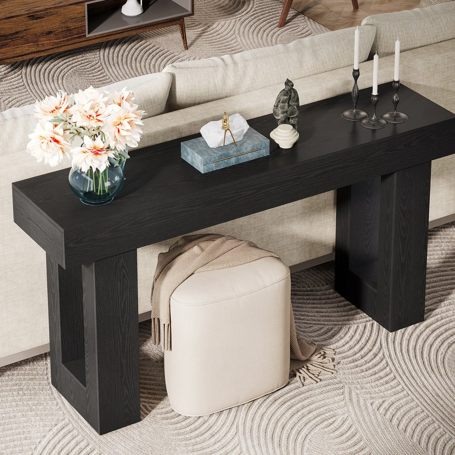 63" Farmhouse Console Table, Long Rectangular Sofa Table for Entryway