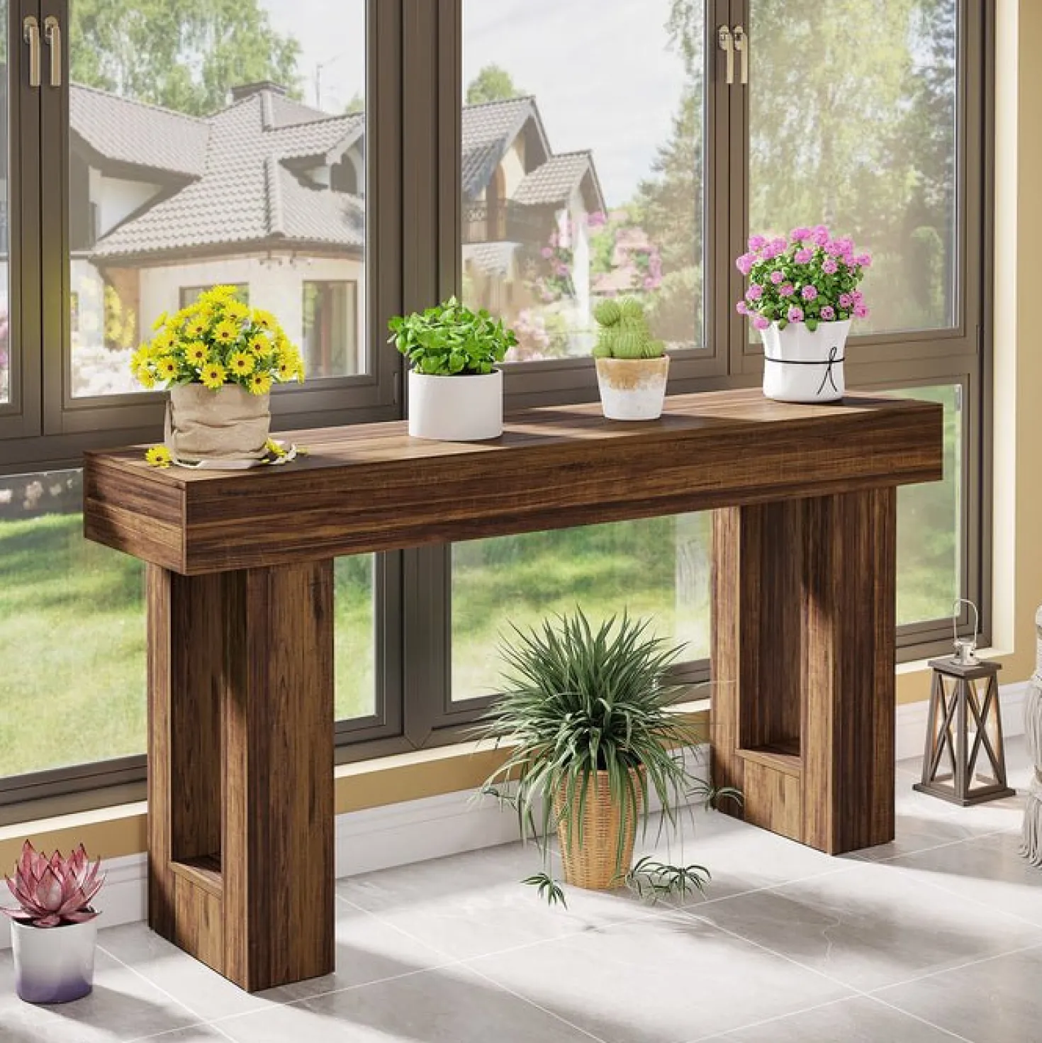 63" Farmhouse Console Table, Long Rectangular Sofa Table for Entryway