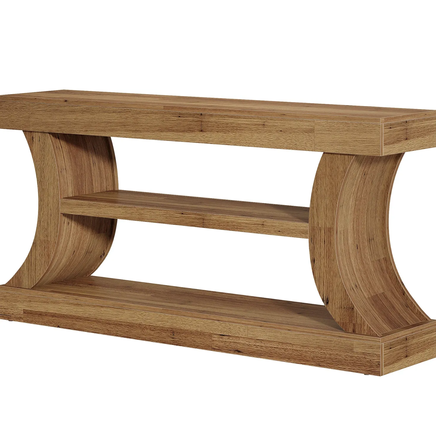 63" Farmhouse Console Table with Storage, Curved Entryway Sofa Table & TV Console with 3-Tier Shelves