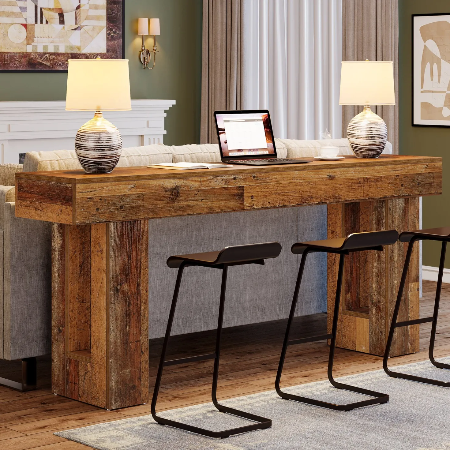 63" Farmhouse Console Table, Long Wooden Sofa Table for Entryway