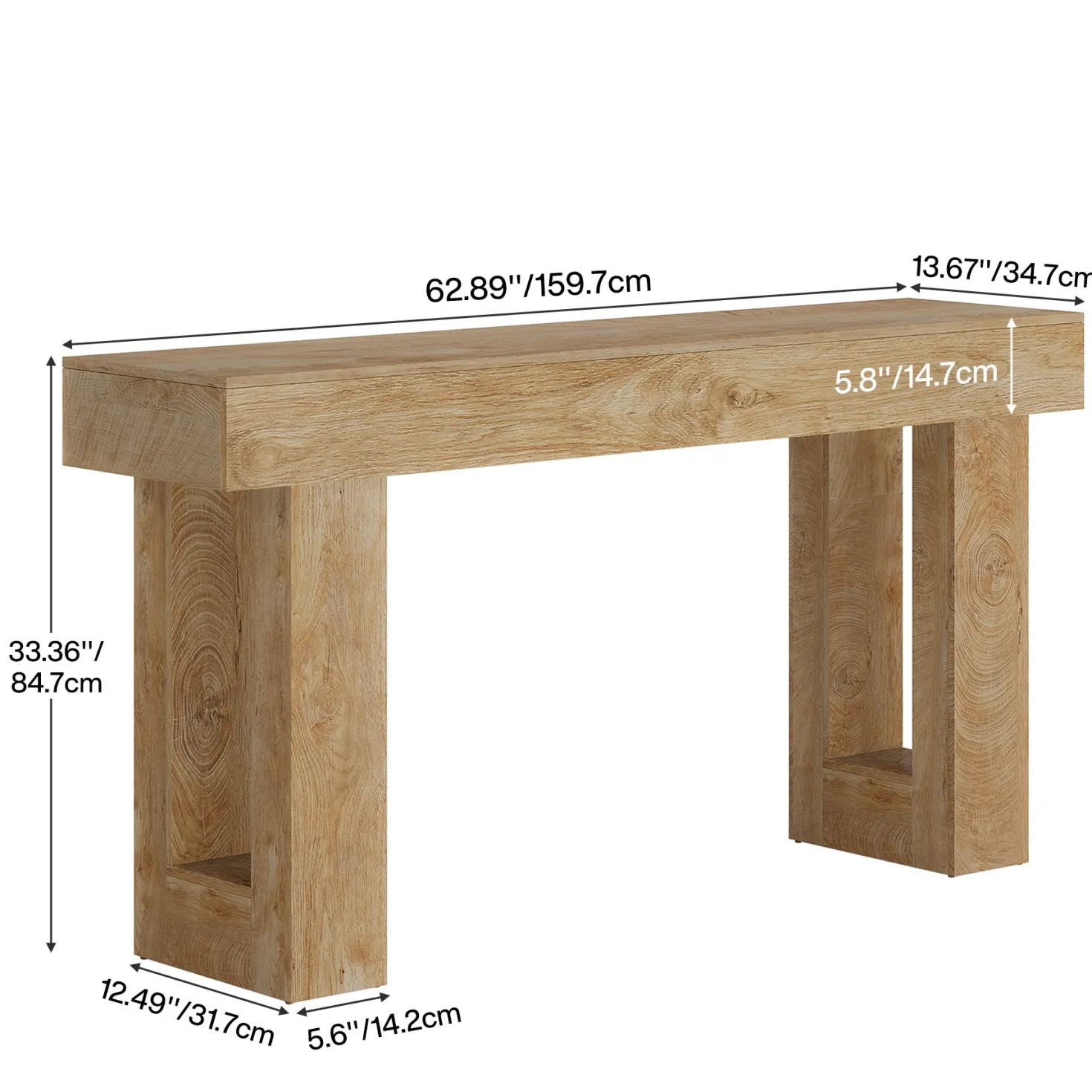 63" Farmhouse Console Table, Long Wooden Sofa Table for Entryway