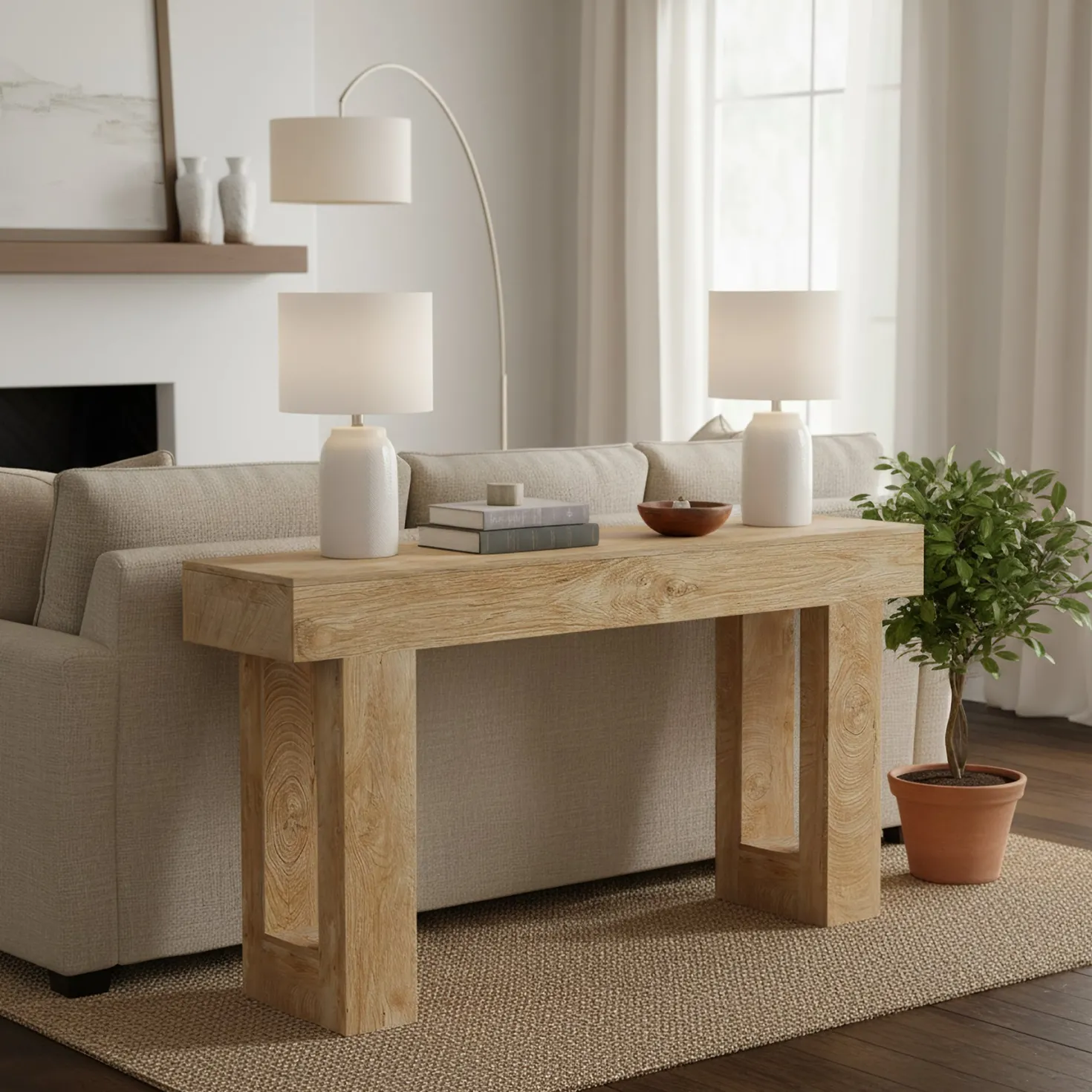 63" Farmhouse Console Table, Long Wooden Sofa Table for Entryway