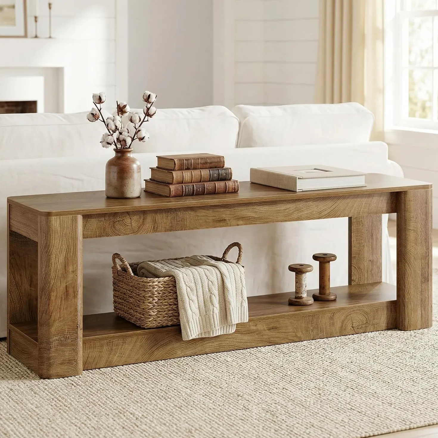 63" Farmhouse Console Table, Narrow Entryway & Sofa Table with Open Lower Shelf