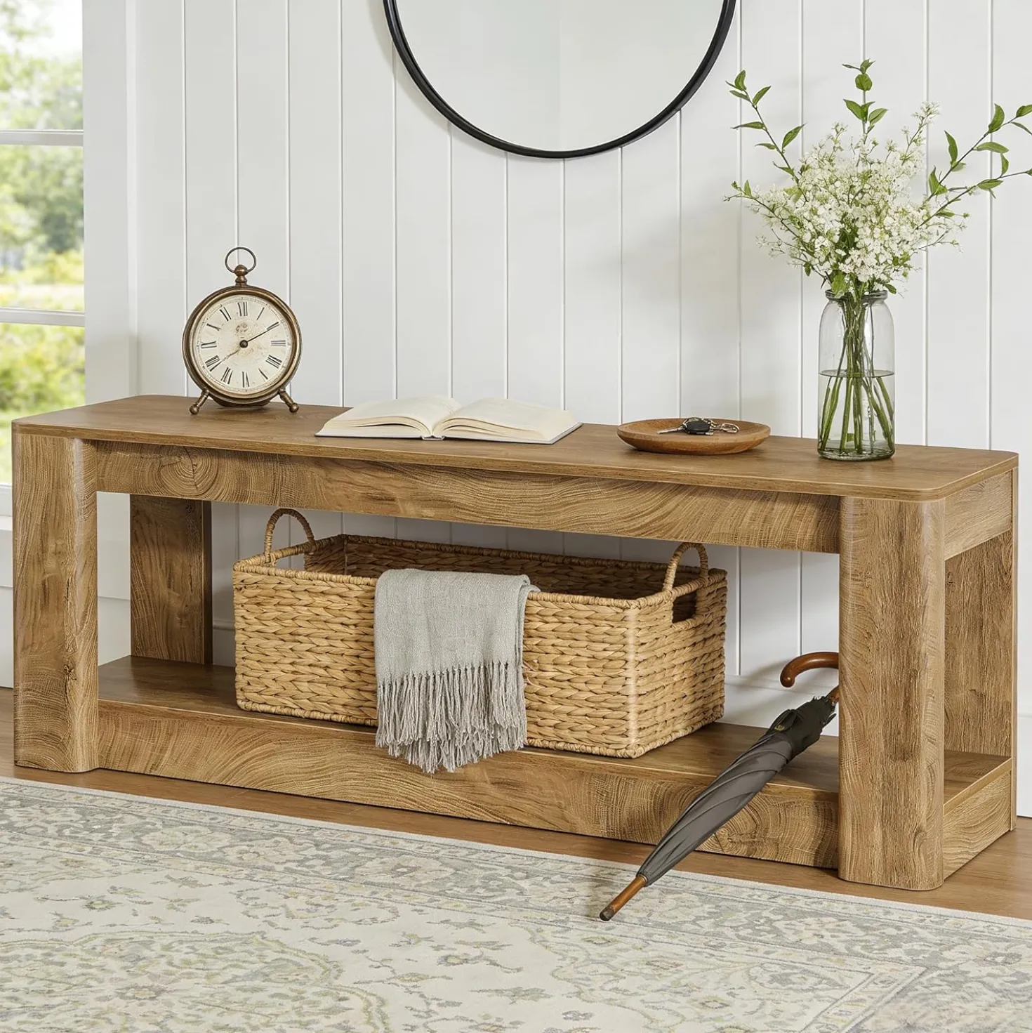 63" Farmhouse Console Table, Narrow Entryway & Sofa Table with Open Lower Shelf