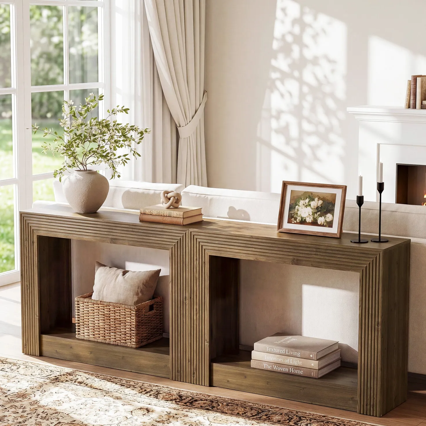 41" Farmhouse Console Table with Storage, Narrow 2-Tier Sofa Table for Entryway or Behind Couch