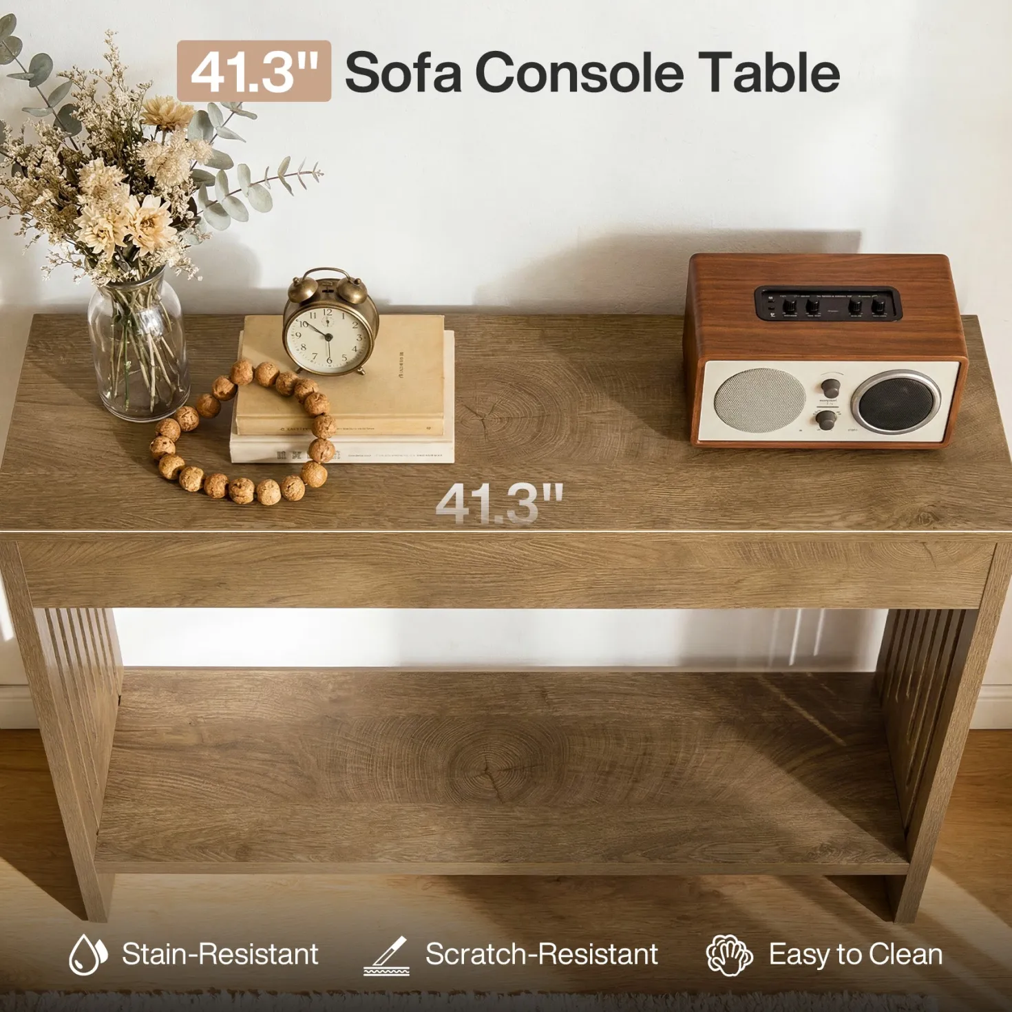 41.3" Farmhouse Console Table with 2-Tier Shelf, Narrow Sofa Table with Fluted Legs for Entryway or Behind Couch