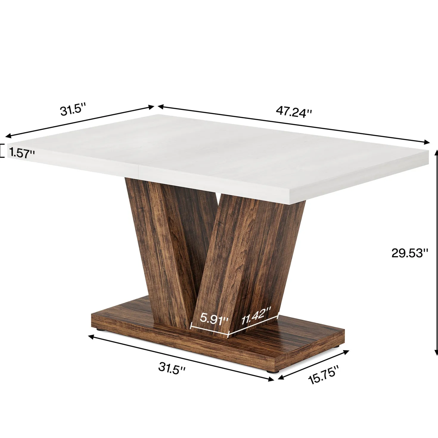 47" Farmhouse Dining Table, Kitchen Dinner Table with Duty Pedestal for 4 People
