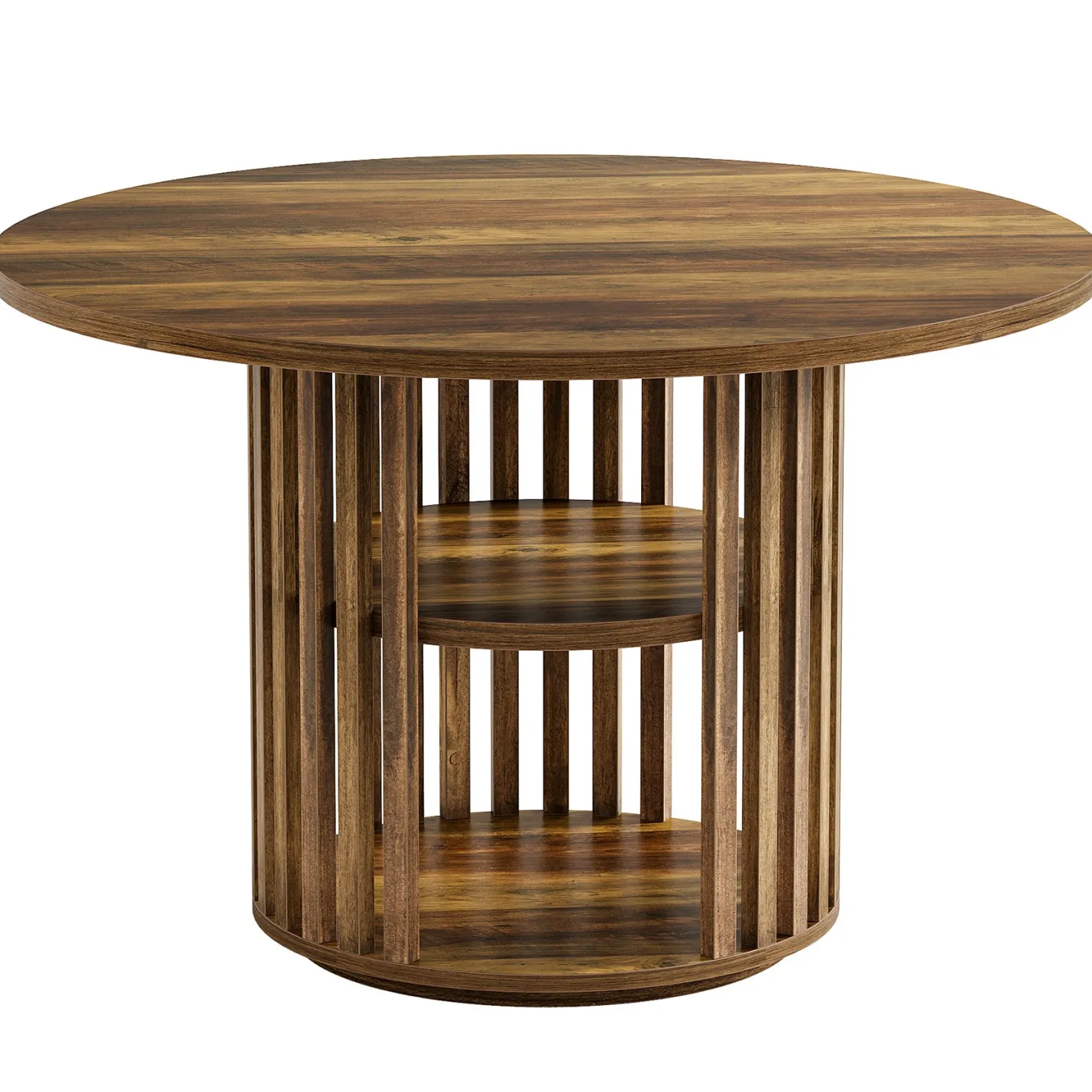 47" Farmhouse Dining Table, Round Kitchen Table with 2-Tier Storage Shelf