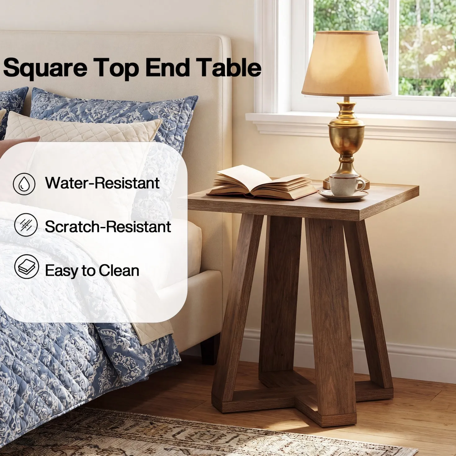 19.7" Farmhouse End Table, Cross Leg Square Side Table for Living Room