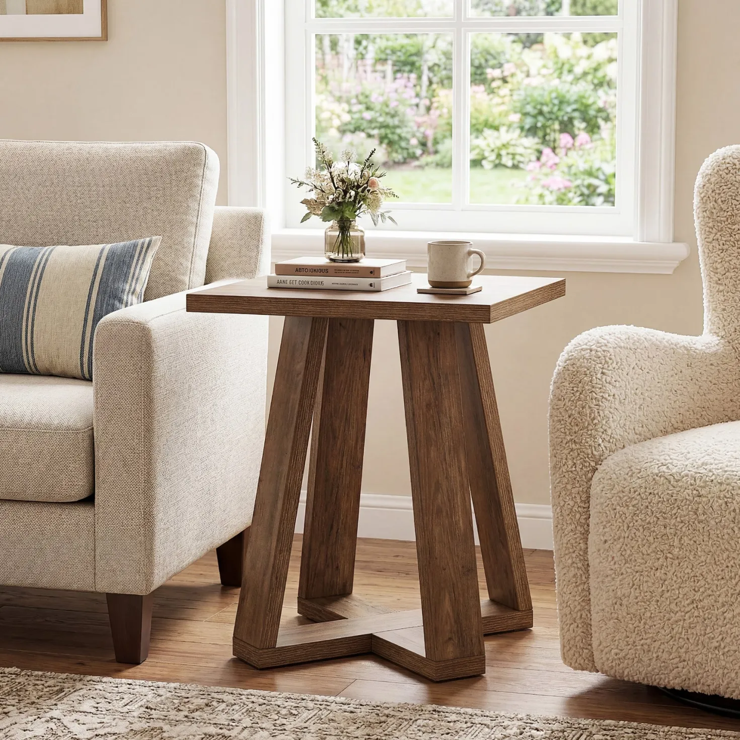 19.7" Farmhouse End Table, Cross Leg Square Side Table for Living Room