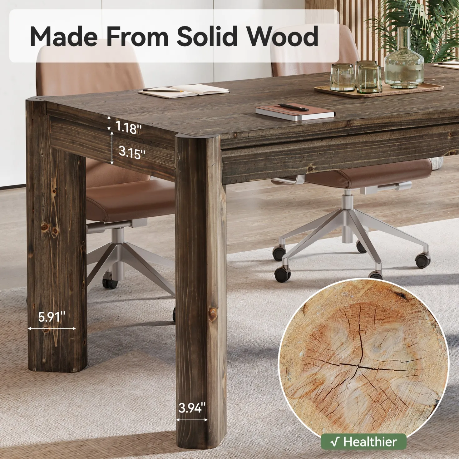 63" Farmhouse Executive Desk, Solid Wood Office Computer Desk