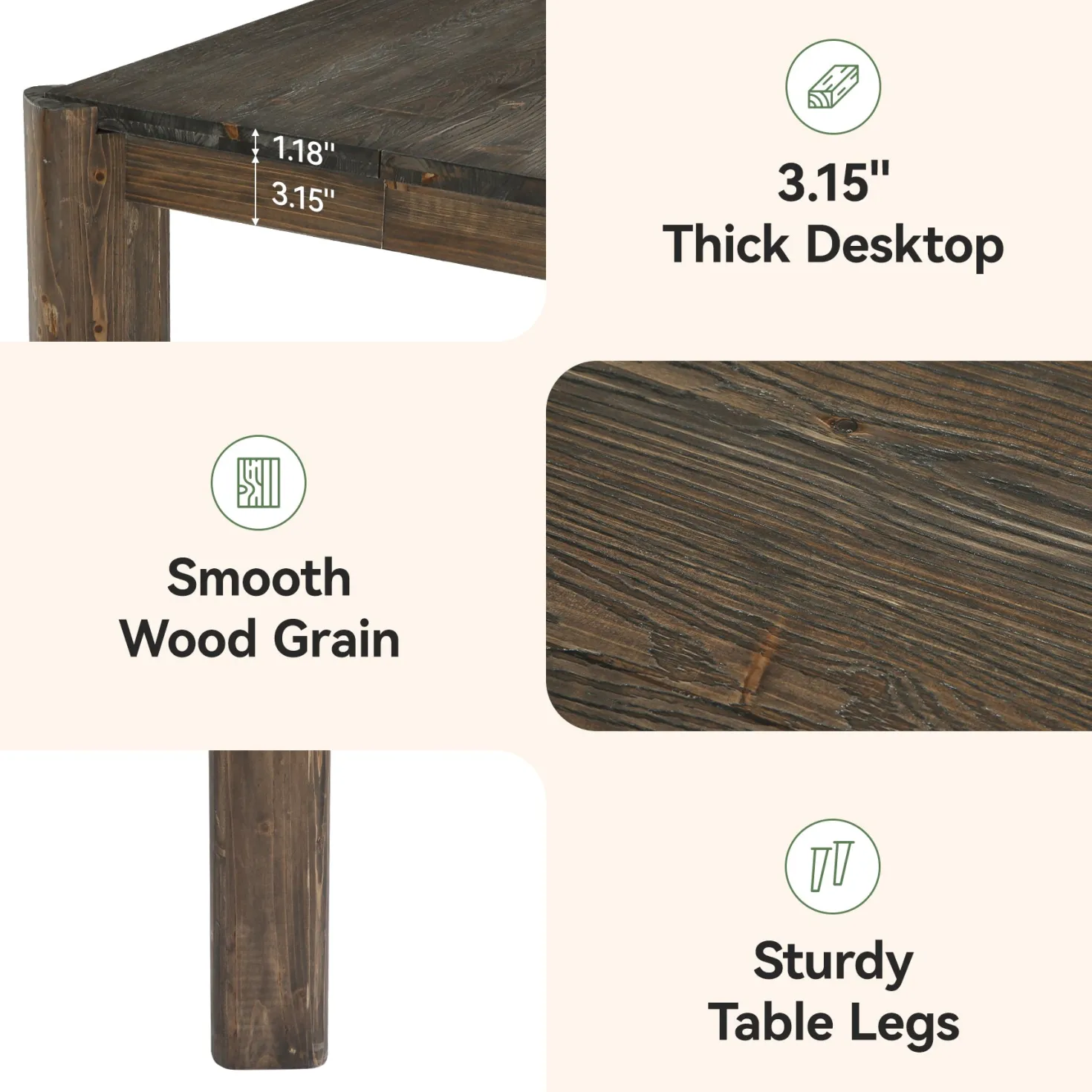 63" Farmhouse Executive Desk, Solid Wood Office Computer Desk