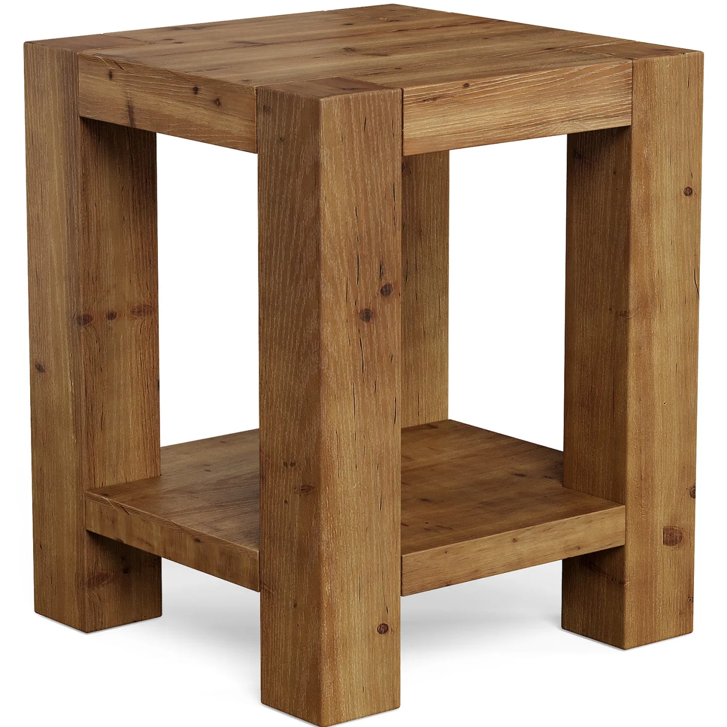 19.6" Farmhouse Side Table, Solid Wood 2-Tier End Table with Storage Shelves