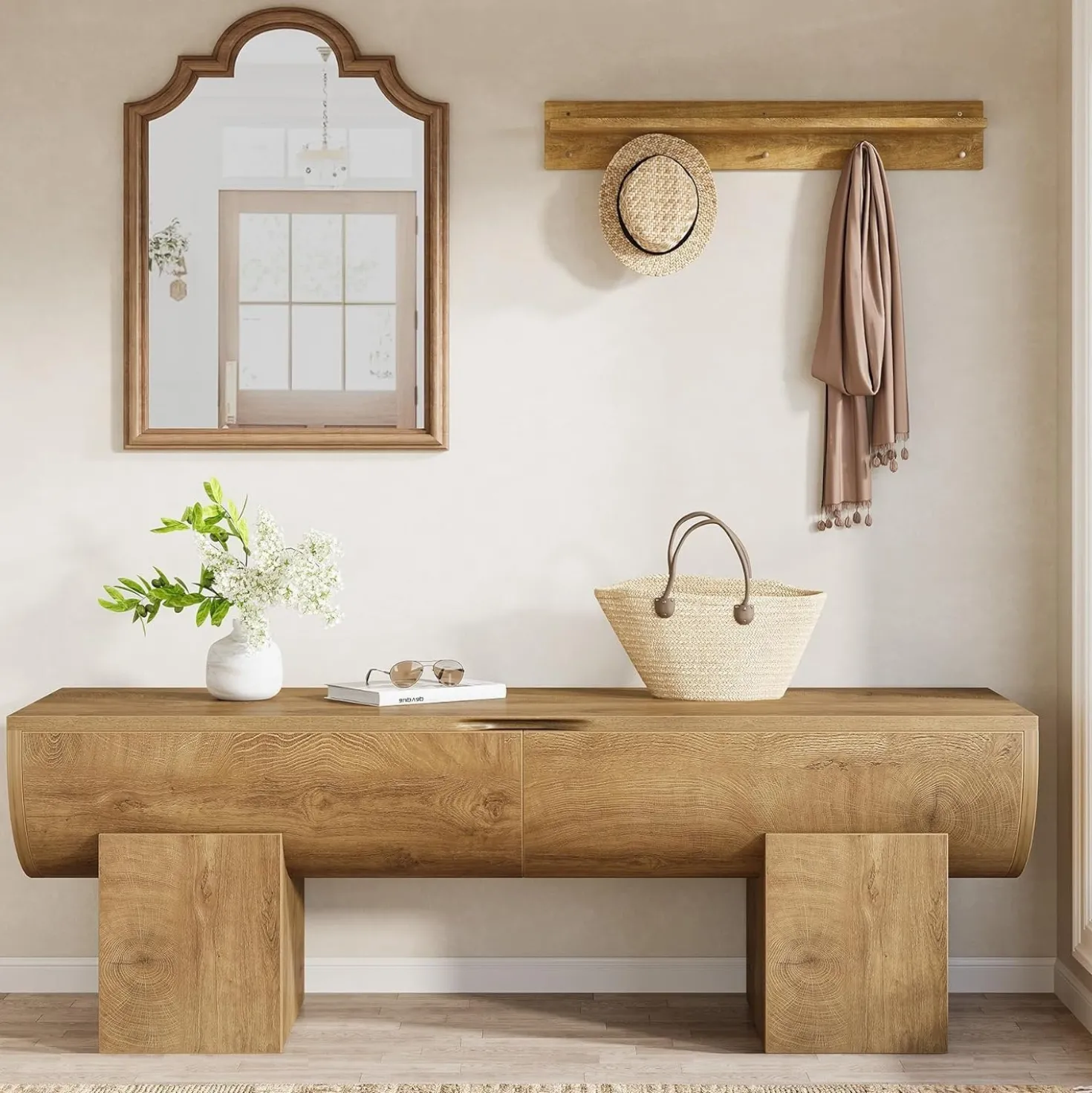 55" Farmhouse Storage Bench, Shoe Bench with Flip-Top Storage