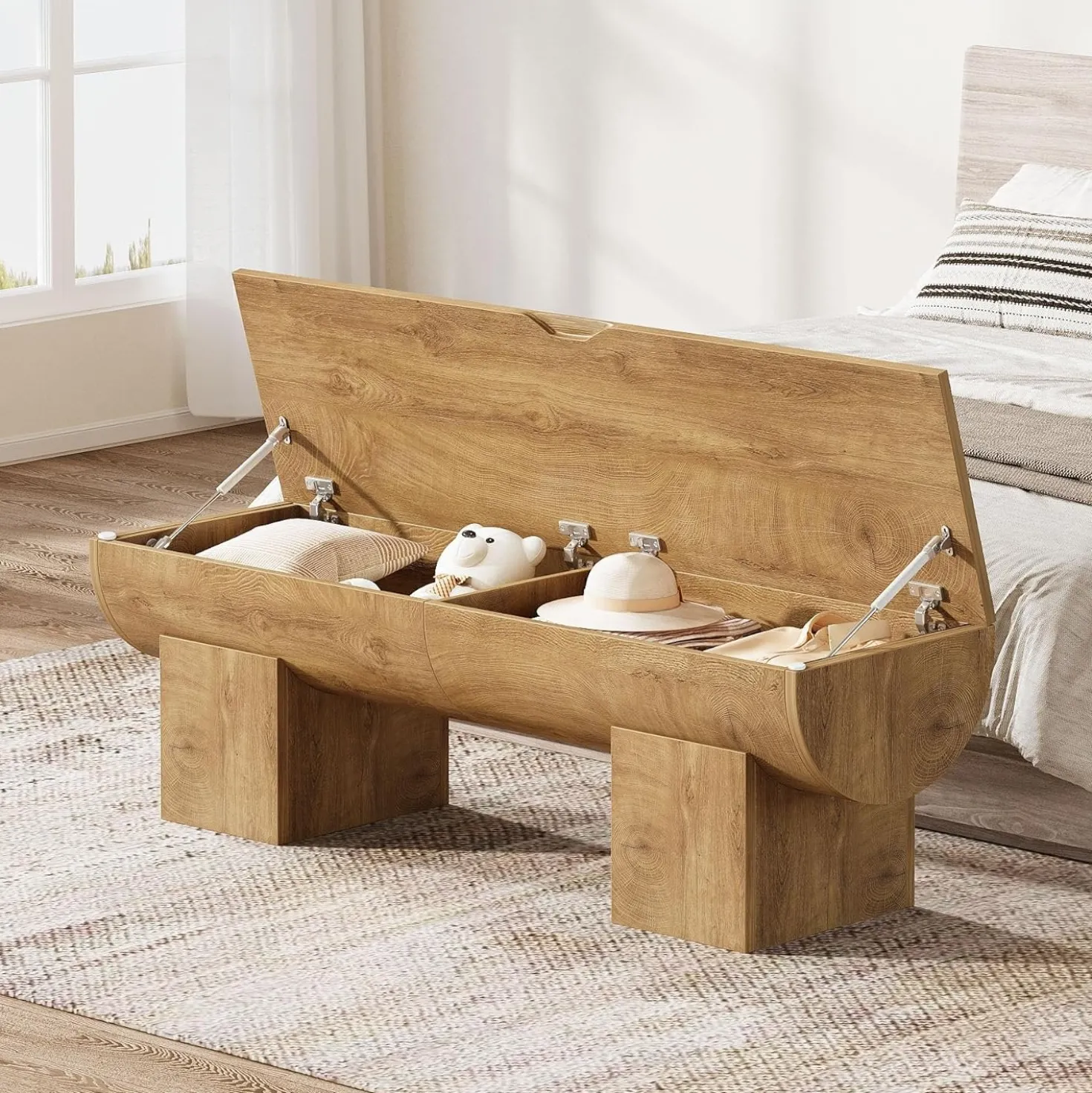 55" Farmhouse Storage Bench, Shoe Bench with Flip-Top Storage