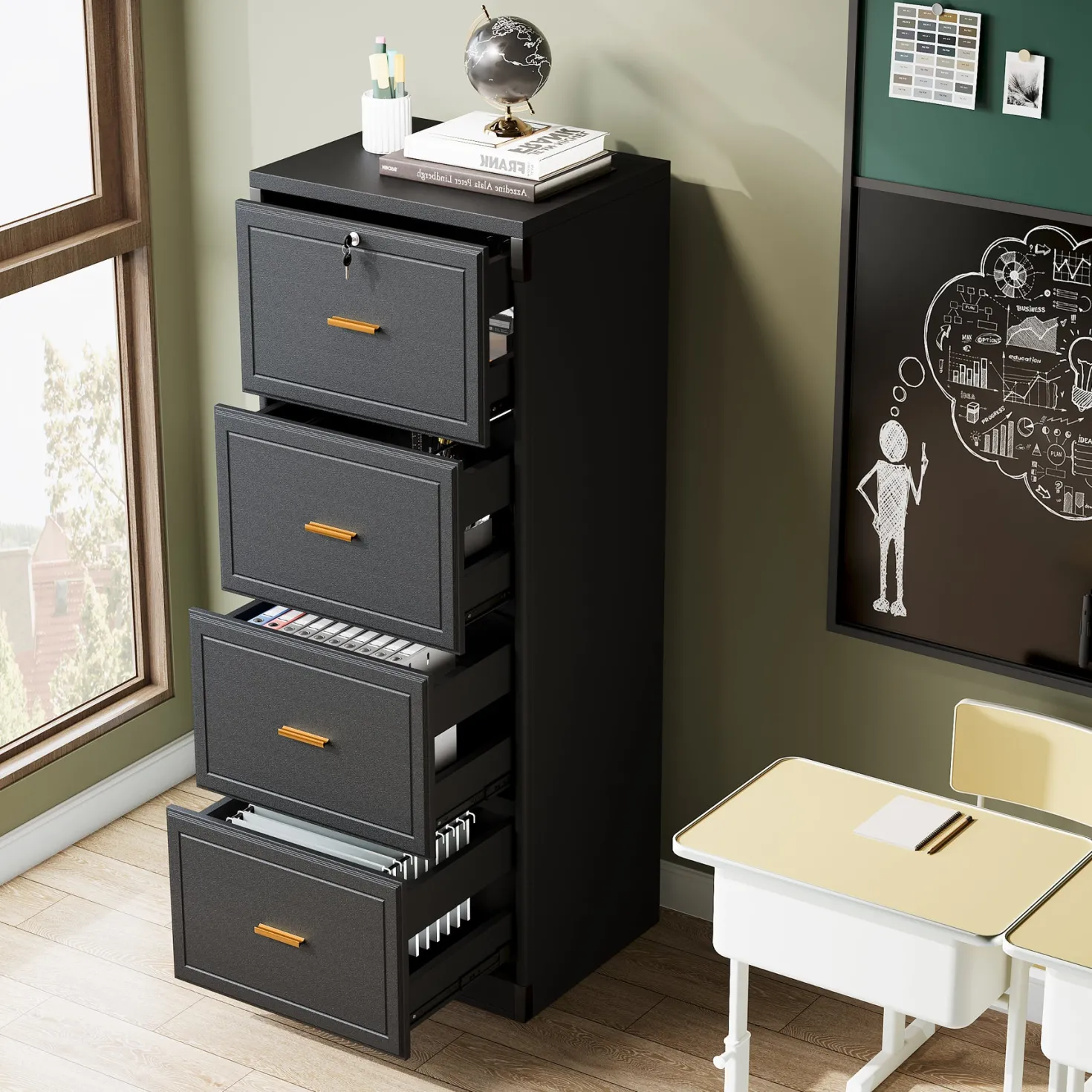 51" File Cabinet, Vertical Filing Cabinet with 4 Storage Drawers