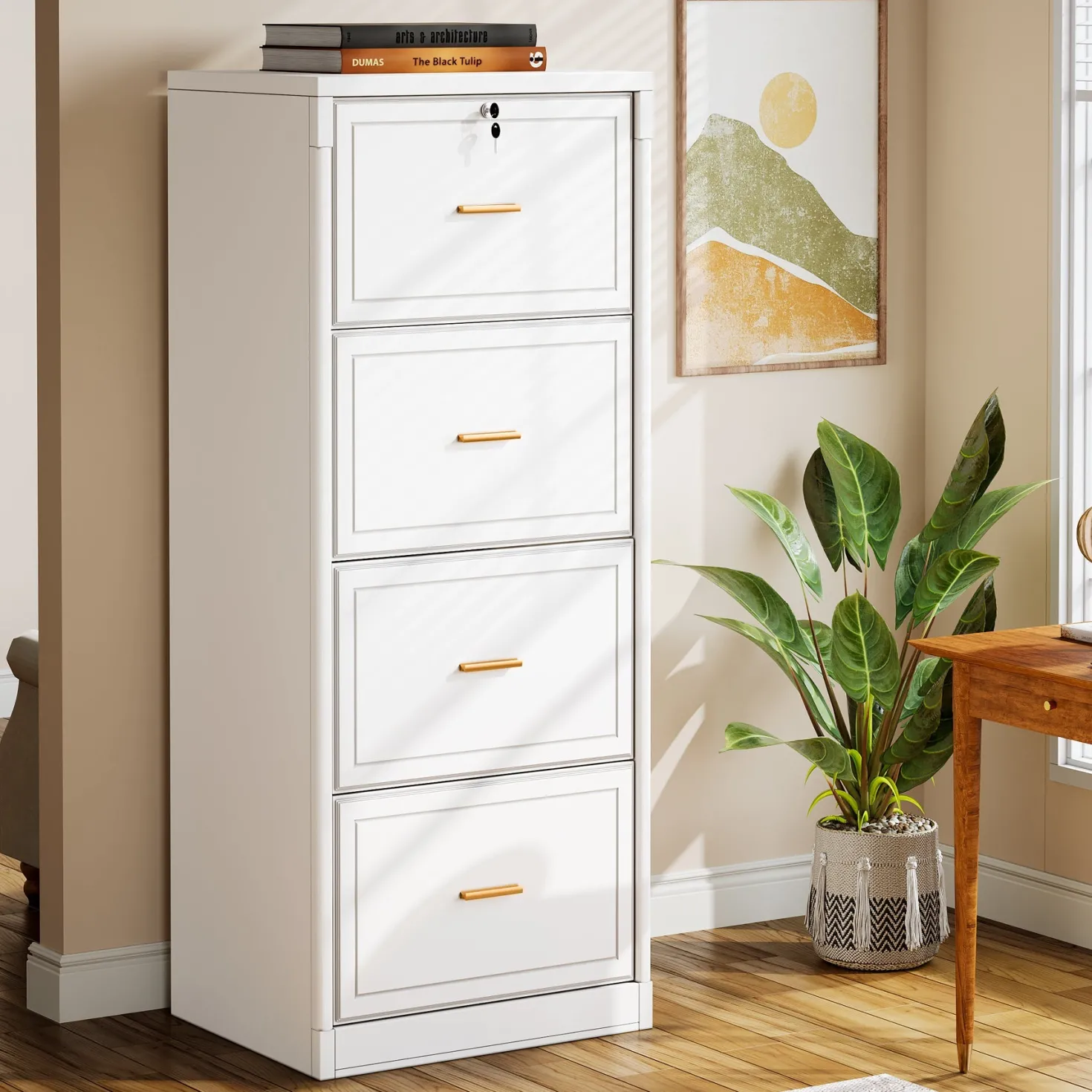 51" File Cabinet, Vertical Filing Cabinet with 4 Storage Drawers