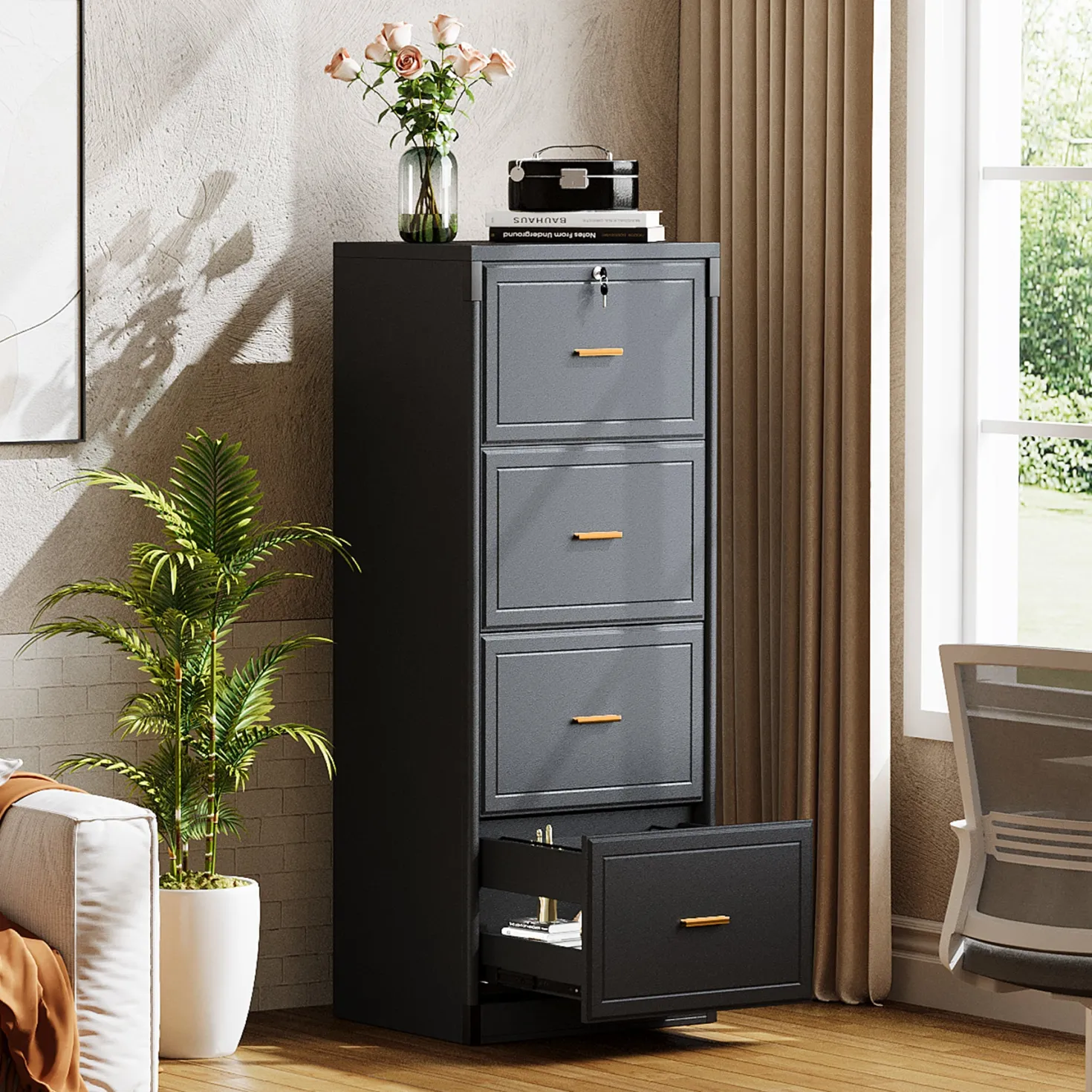 51" File Cabinet, Vertical Filing Cabinet with 4 Storage Drawers